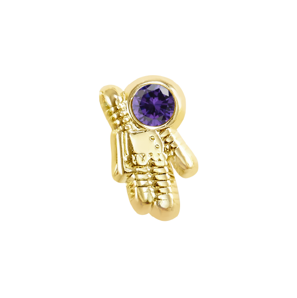 Par o Pieza de Broquel Astronauta Morado Oro de 10k