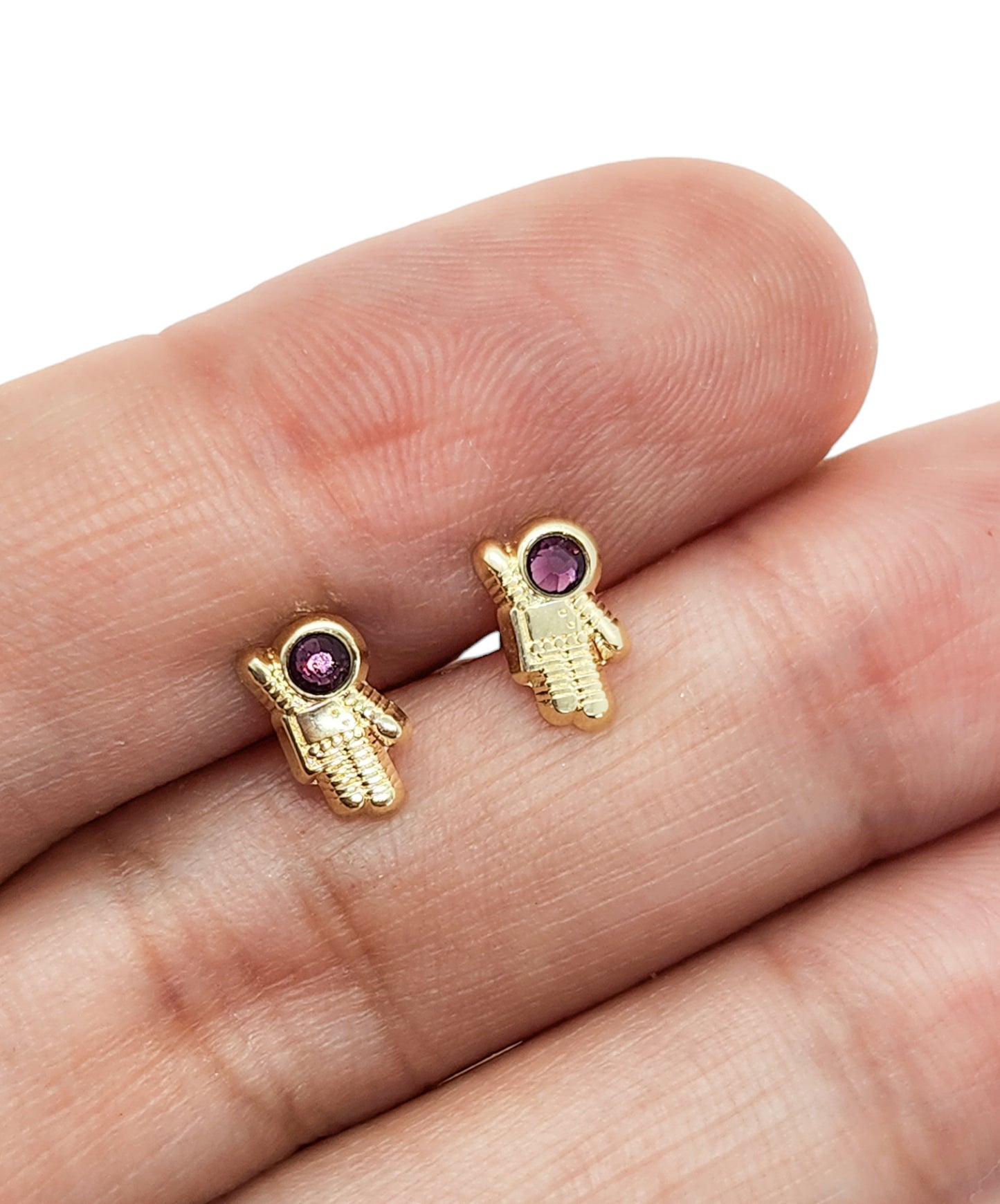 Par o Pieza de Broquel Astronauta Morado Oro de 10k