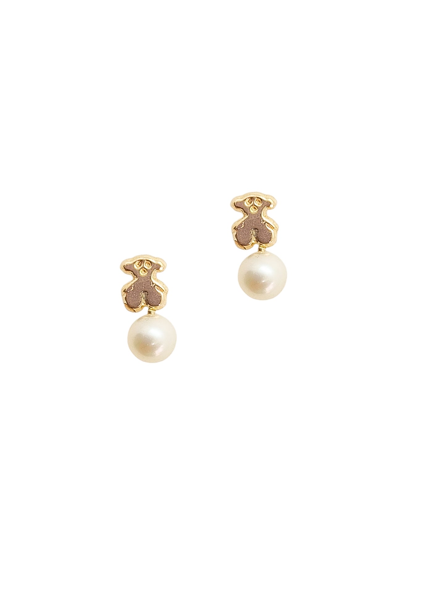 Par o Pieza de Broquel Osito y Perla Natural Oro 10k DORADO