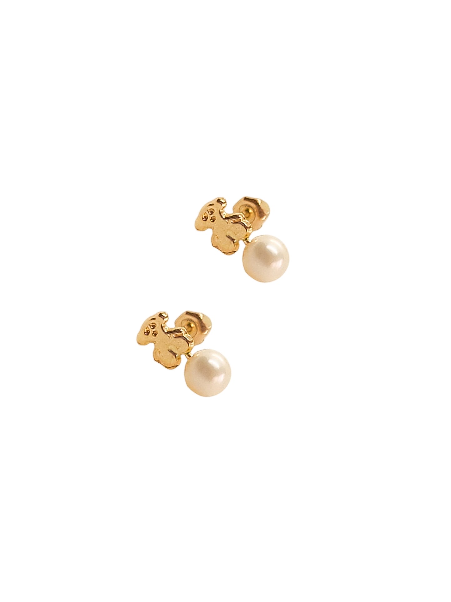 Par o Pieza de Broquel Osito y Perla Natural Oro 10k DORADO