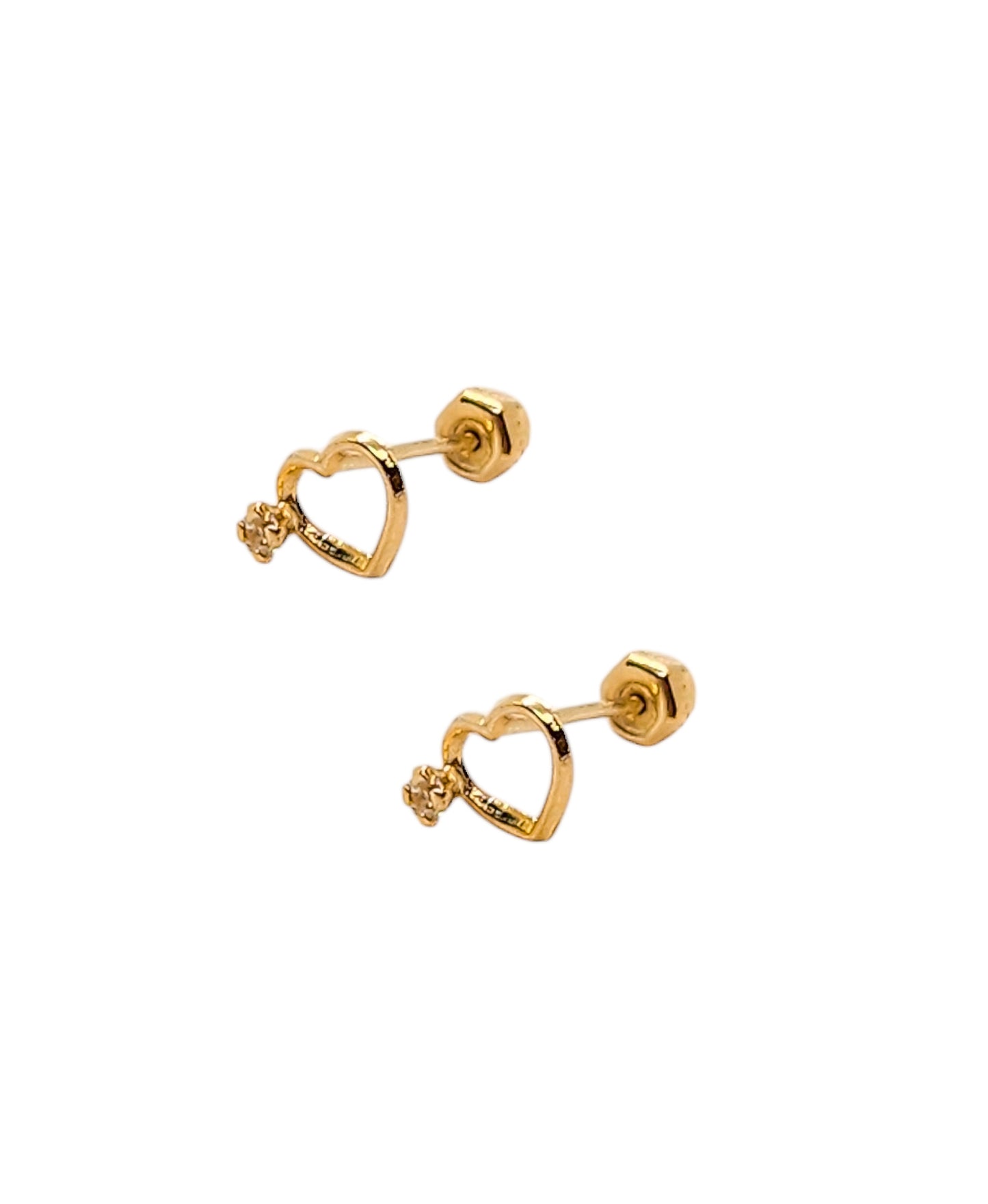 Pieza o Par de Broquel corazón montura zirconia oro 10k DORADO