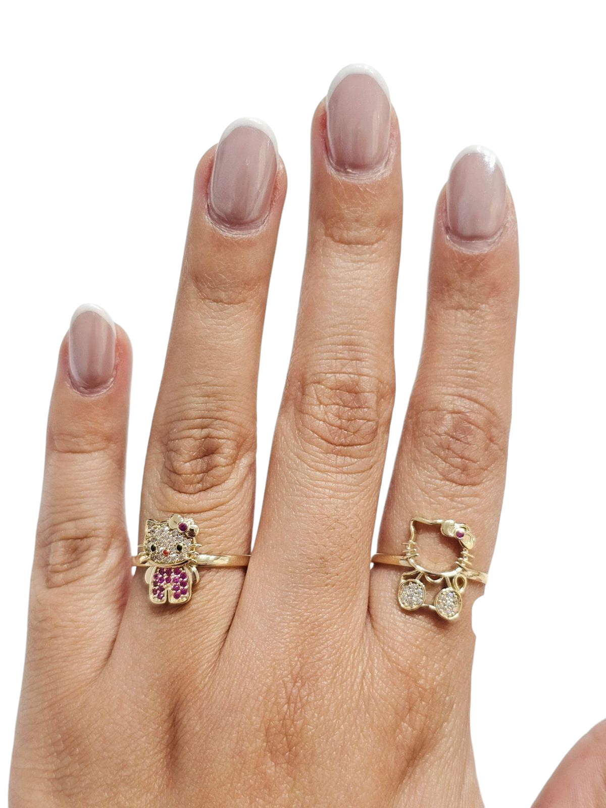 Anillo kitty con piedras oro 10k