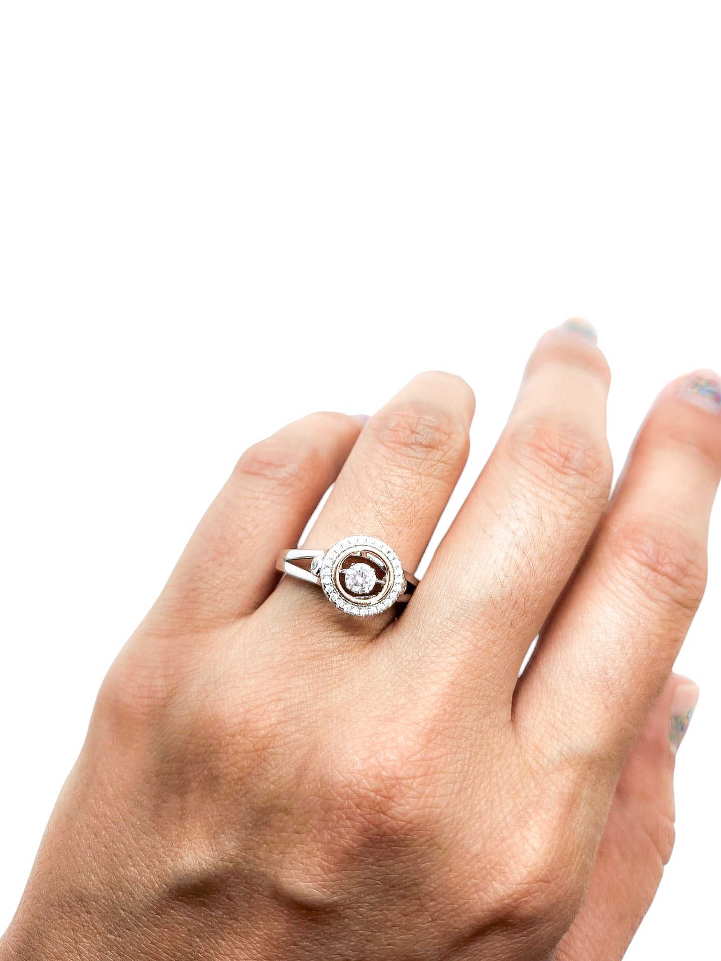 Solitario redondo giratorio plata rosa 925 PREMIUM