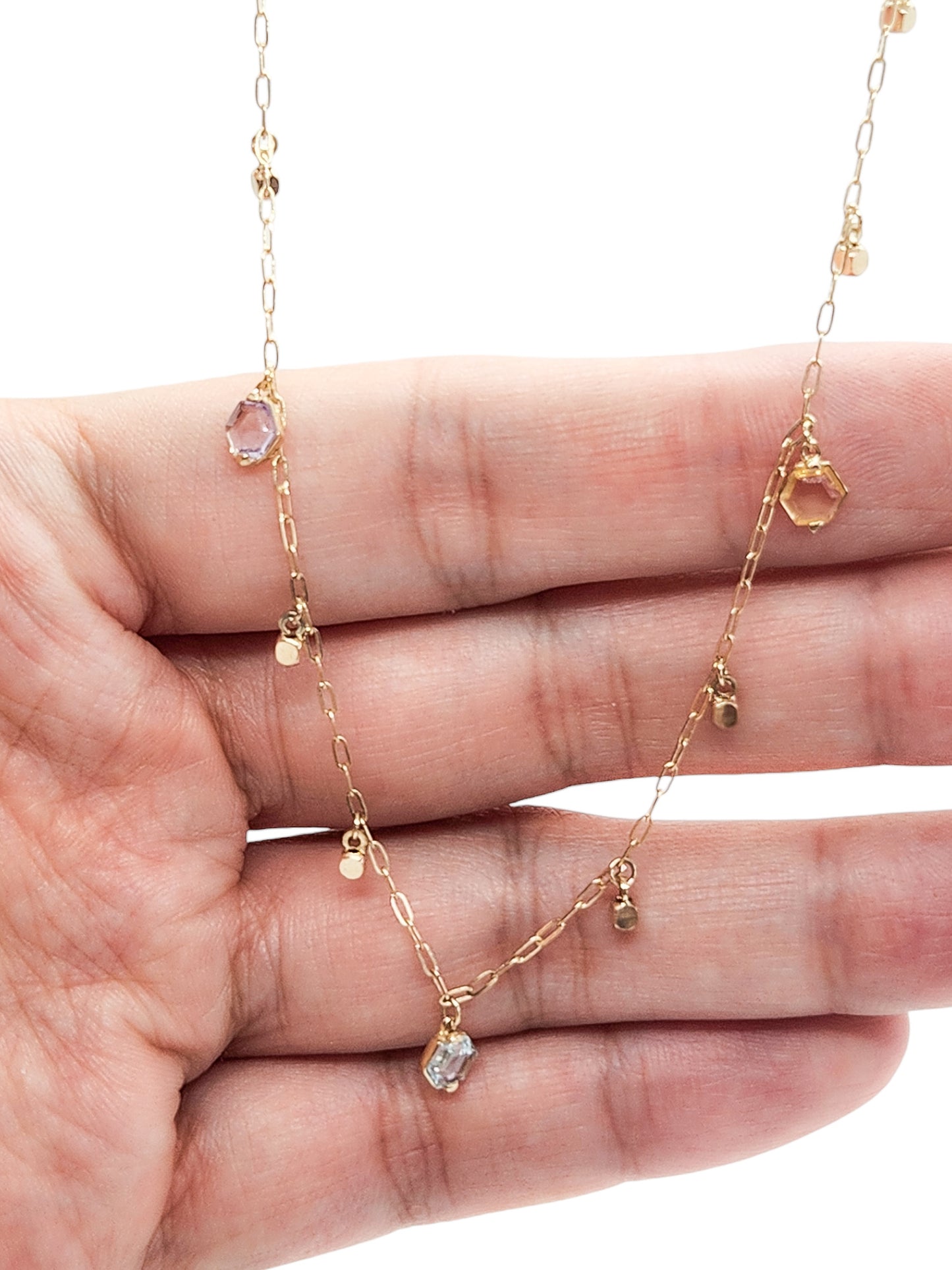 Gargantilla con Colgantes Piedras de Colores y Circonias oro 10k