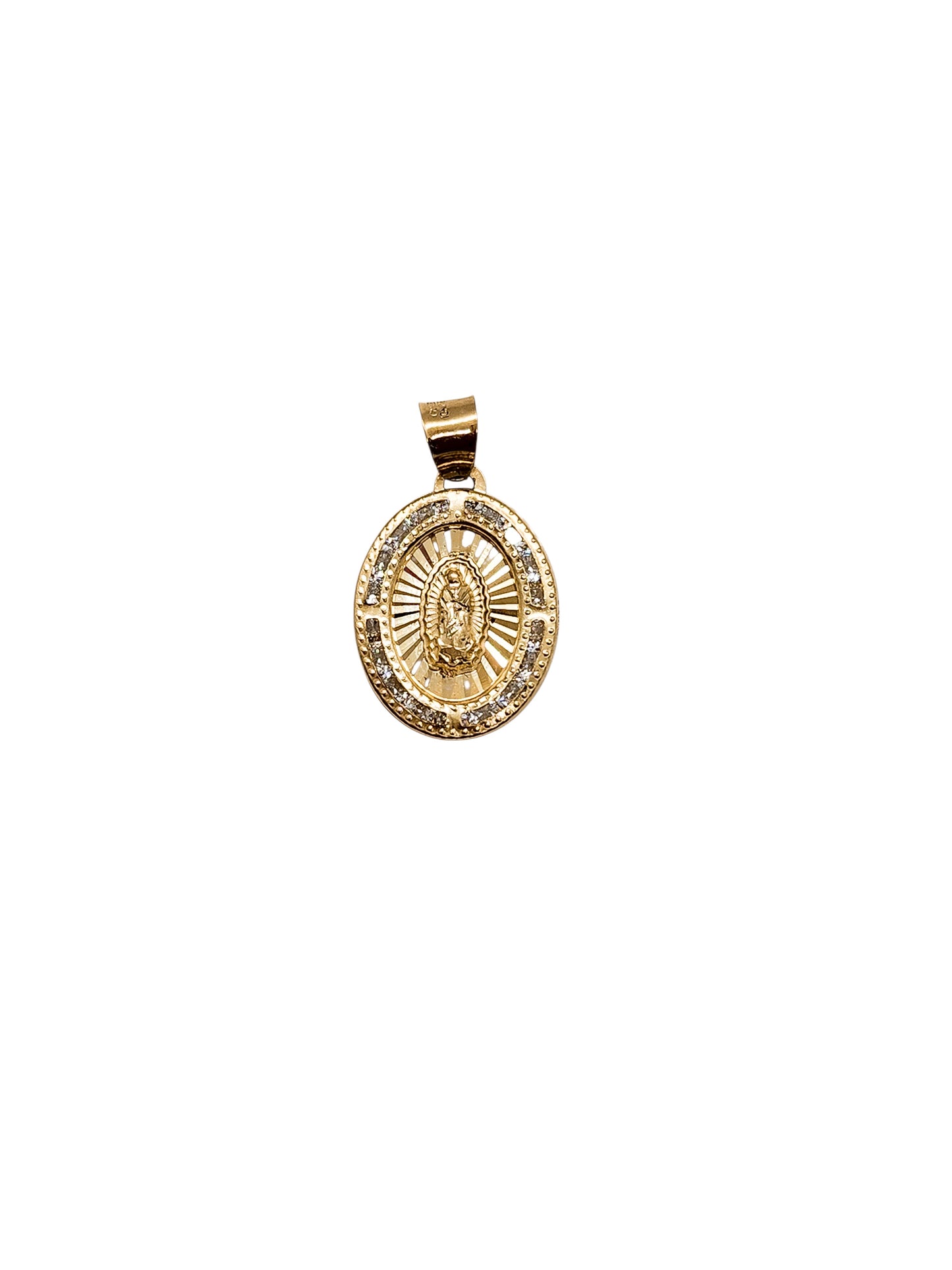 Dije medalla virgen con zirconias oro 10k
