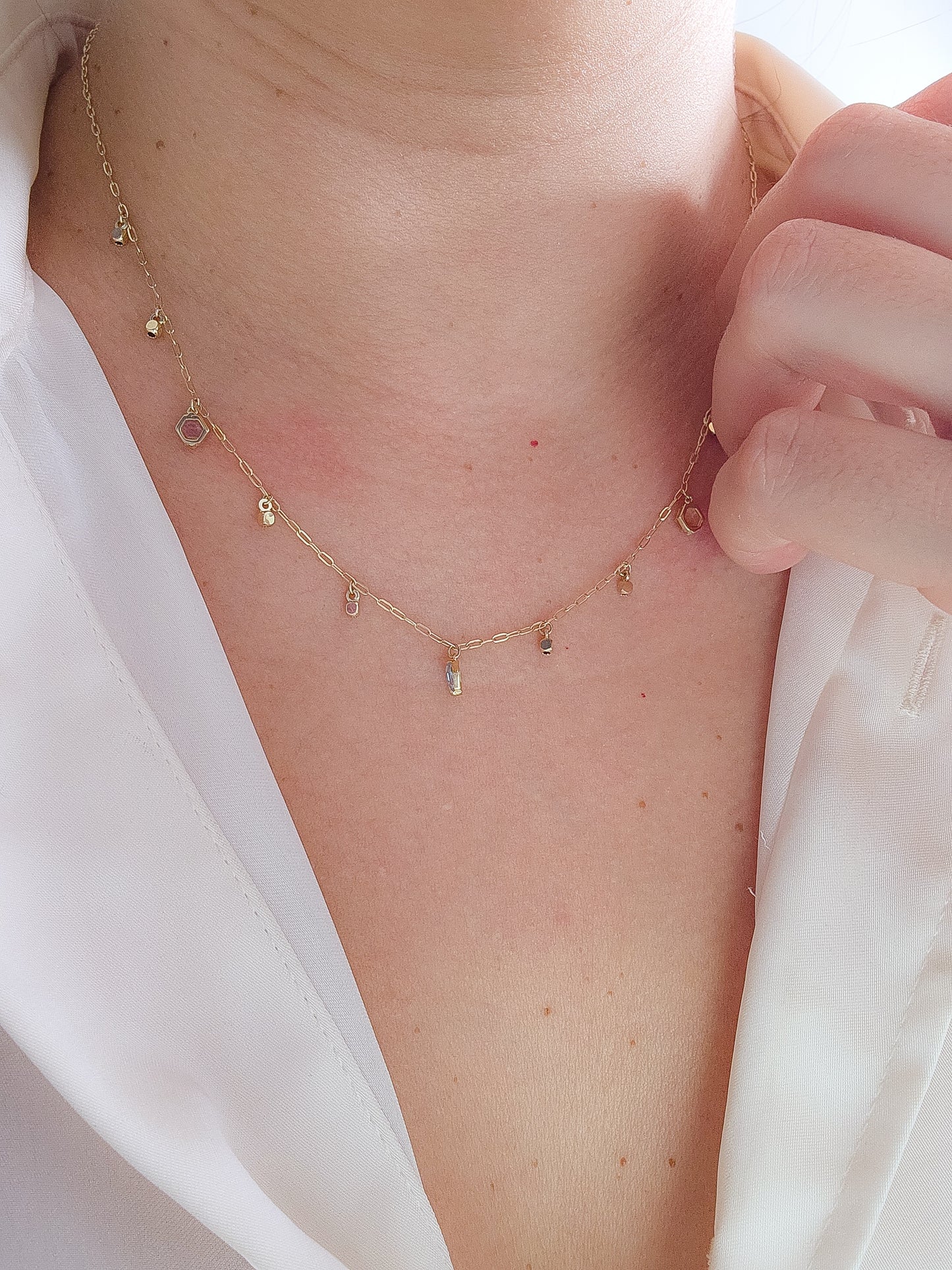 Gargantilla con Colgantes Piedras de Colores y Circonias oro 10k