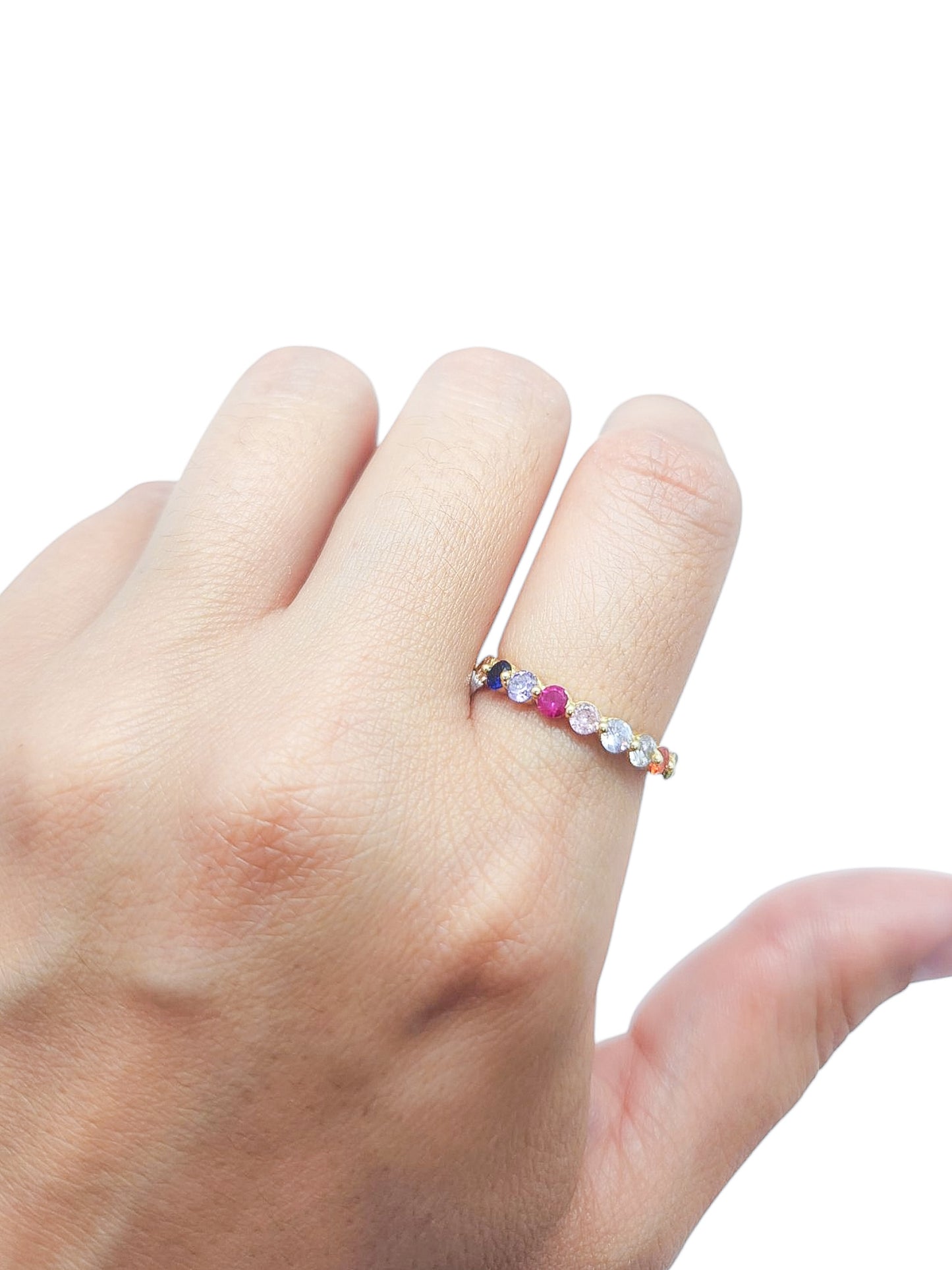 Anillo media churumbela rainbow oro 10k