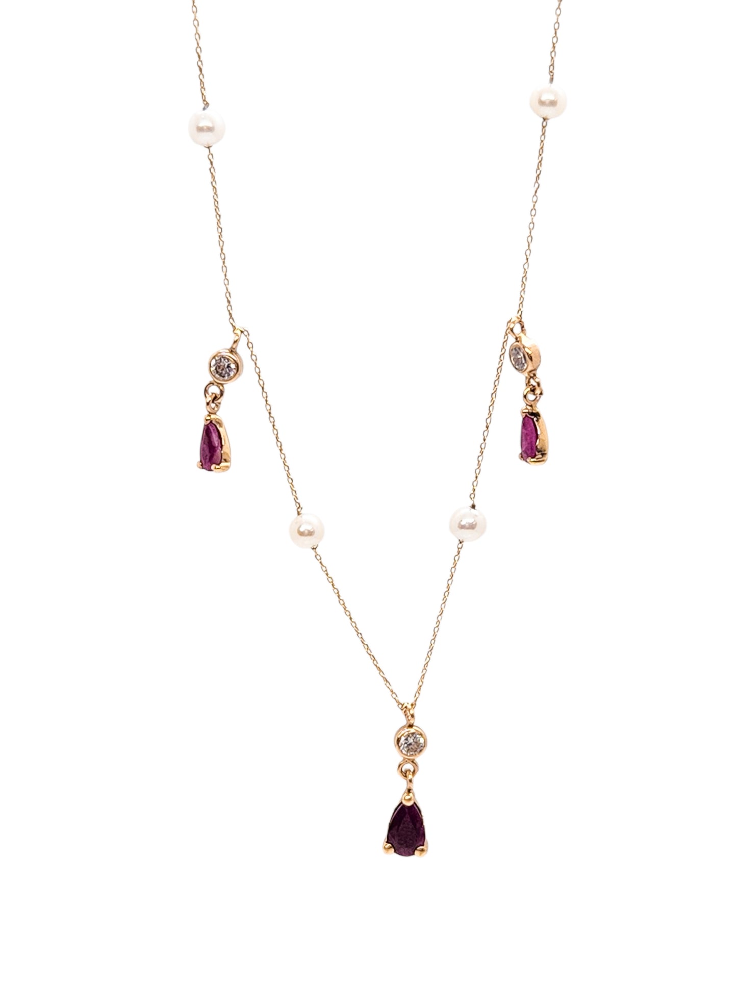 Gargantilla con piedra rubí y perla natural oro 10k