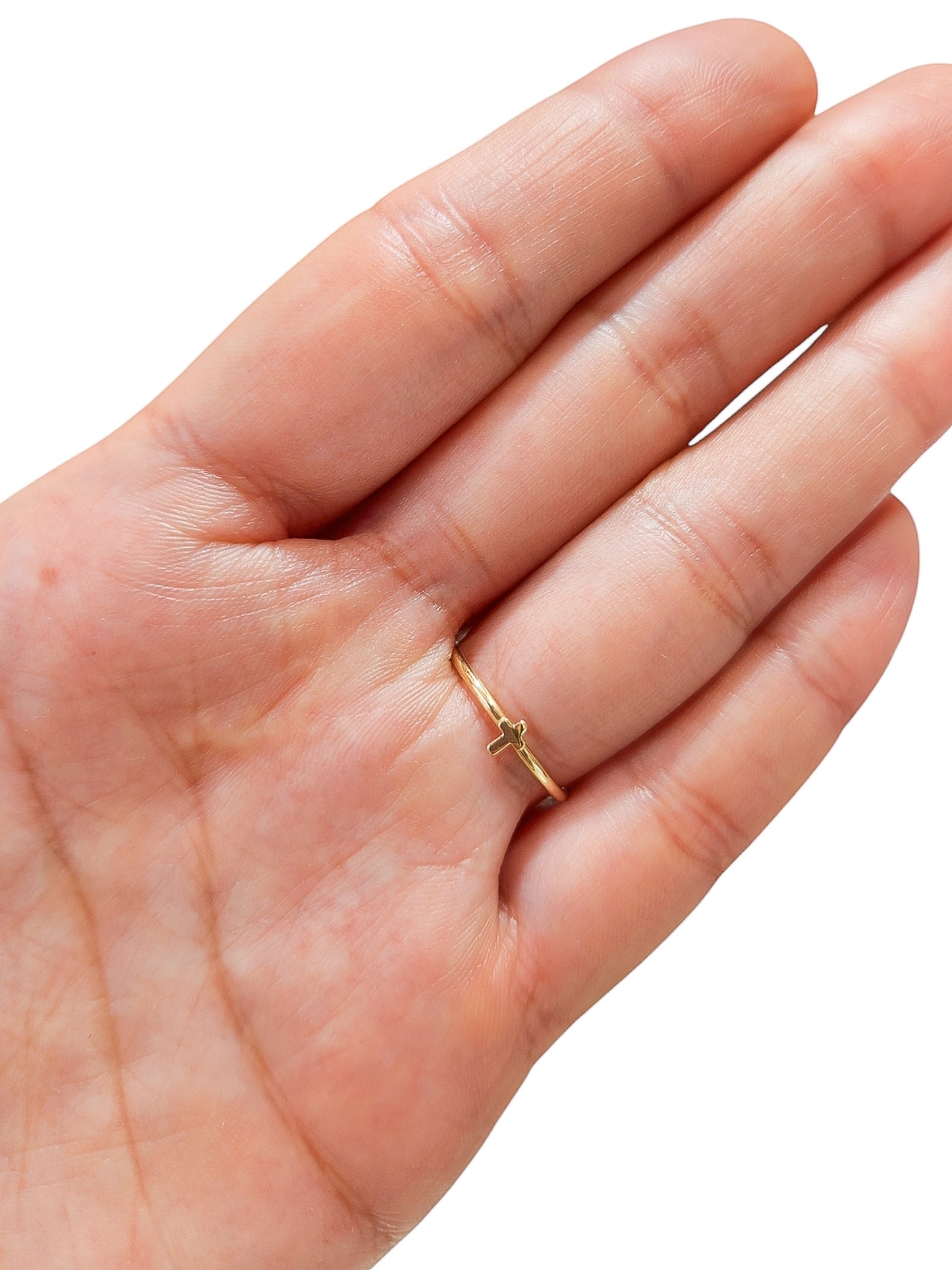 Anillo cruz mini liso oro 10k