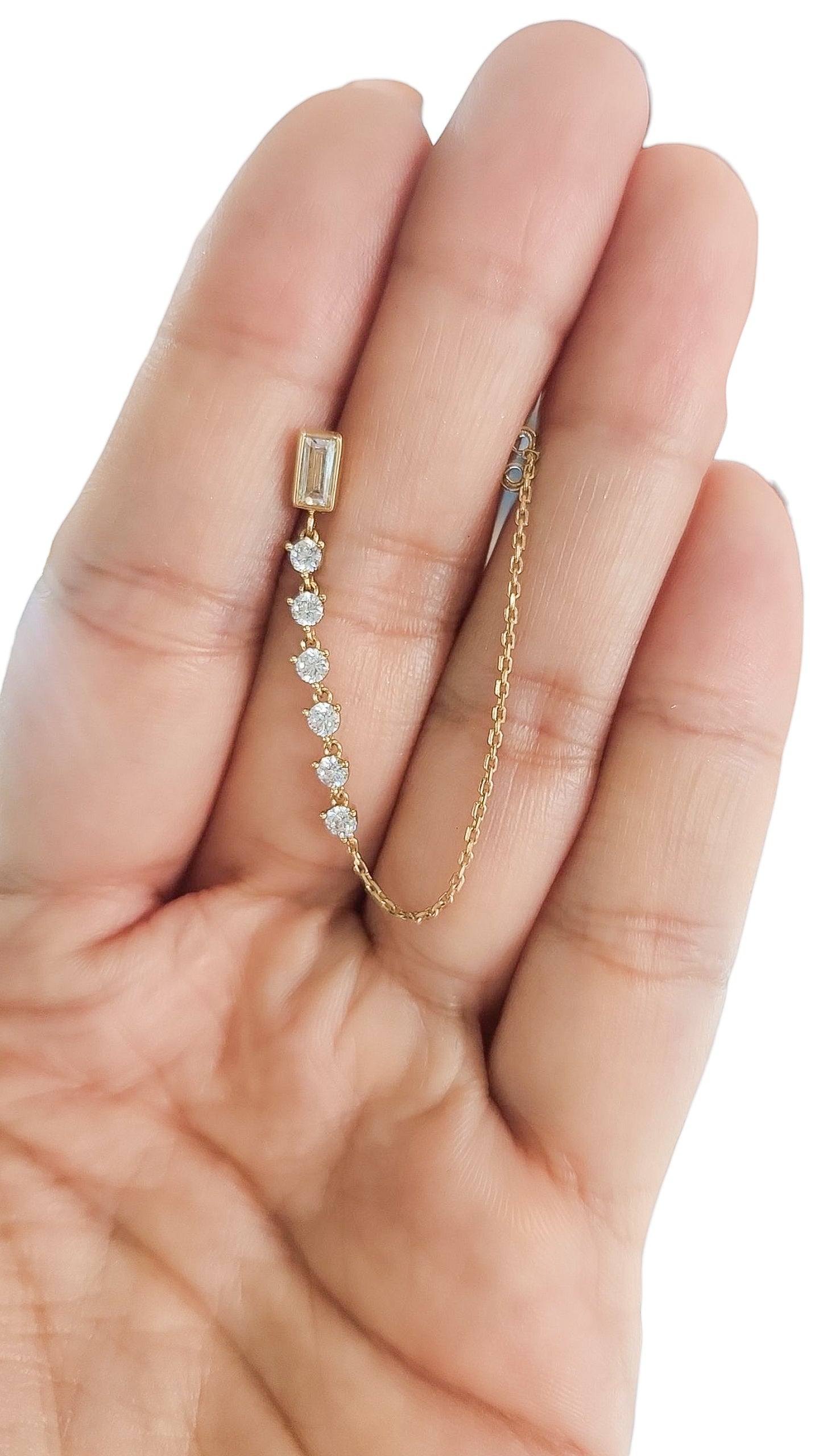 Par o Pieza de arete con cadena y piedras Oro de 10k DORADO