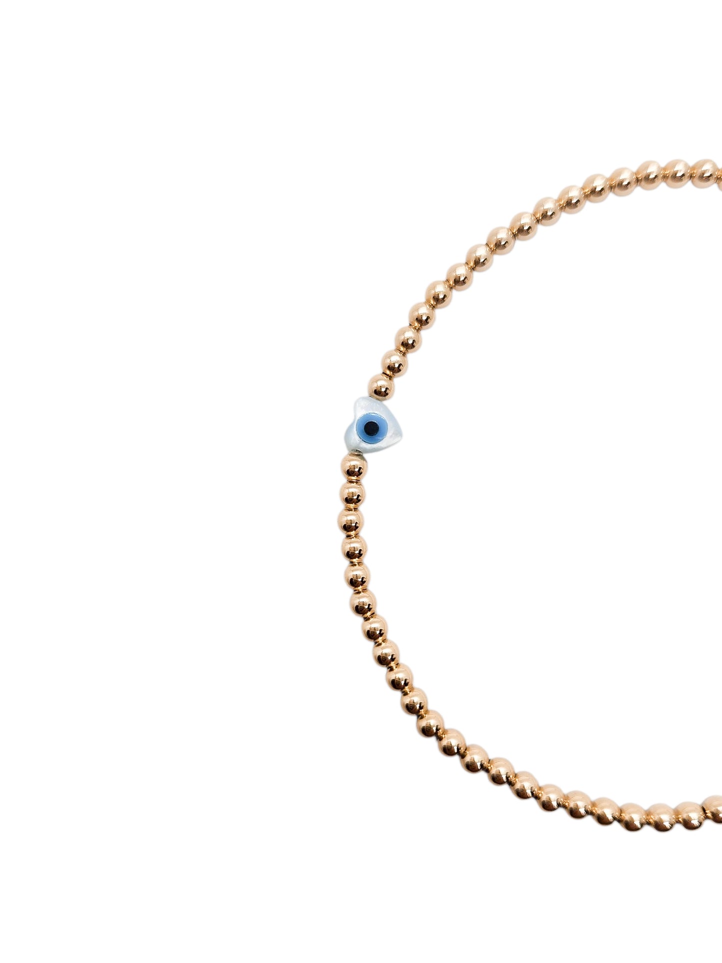 Pulsera ojito turco madre perla corazon bola BIMETAL 3mm (PLATA Y ORO)