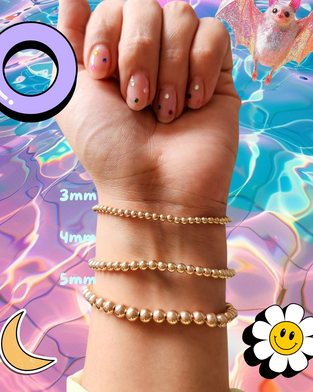 Pulsera bola ROSA BIMETAL 4mm (PLATA Y ORO)