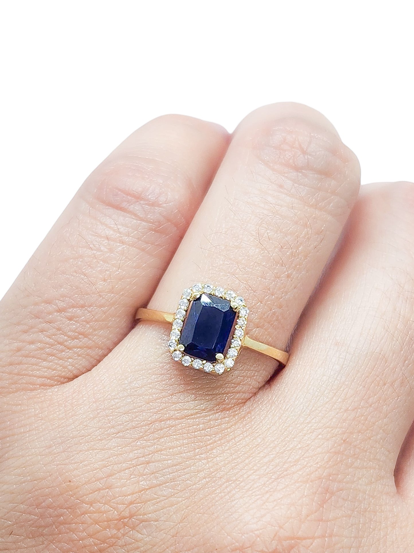 Anillo solitario azul oro 10k