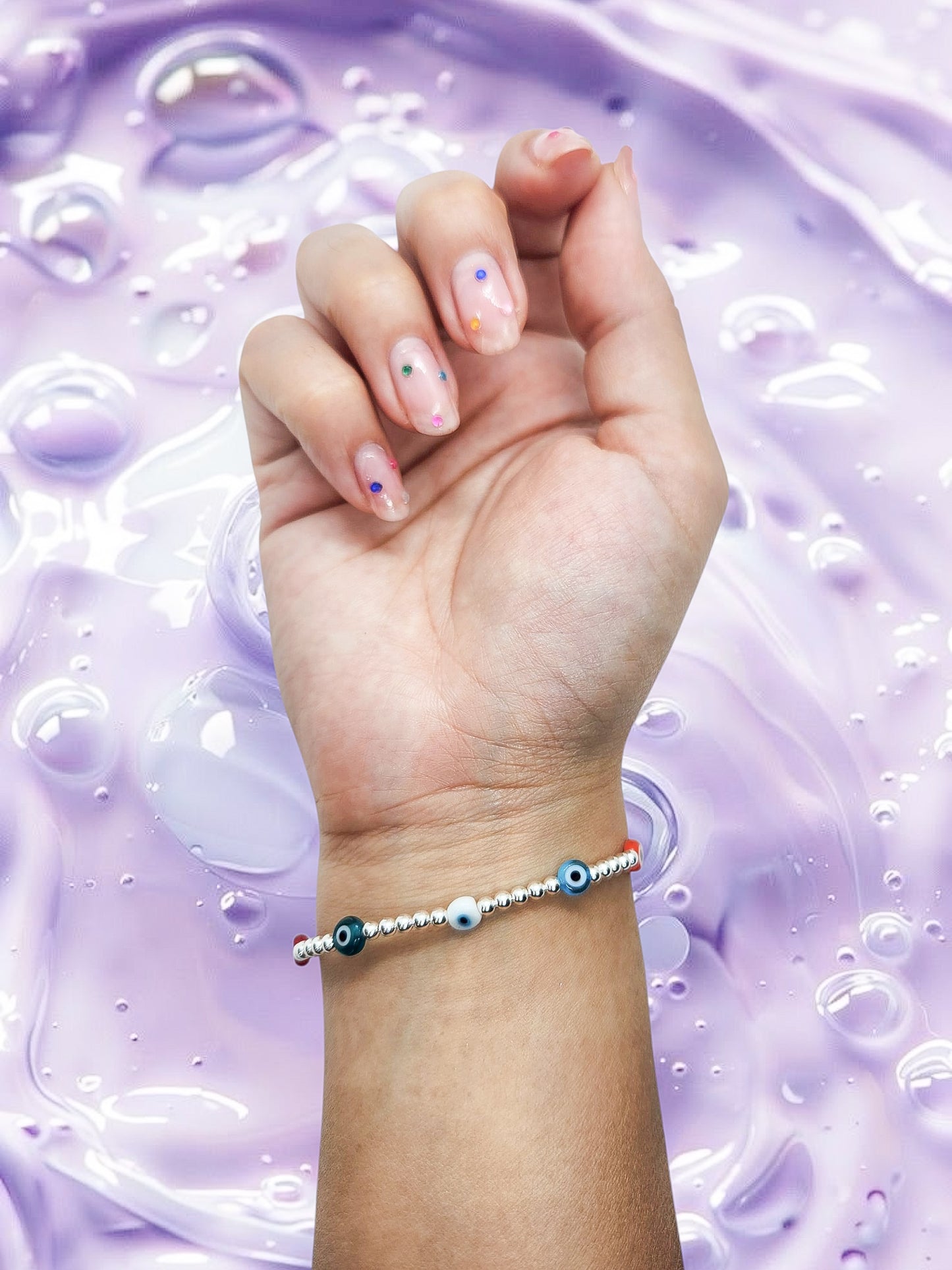 Pulsera ojo turco y bolitas (PLATA 925)