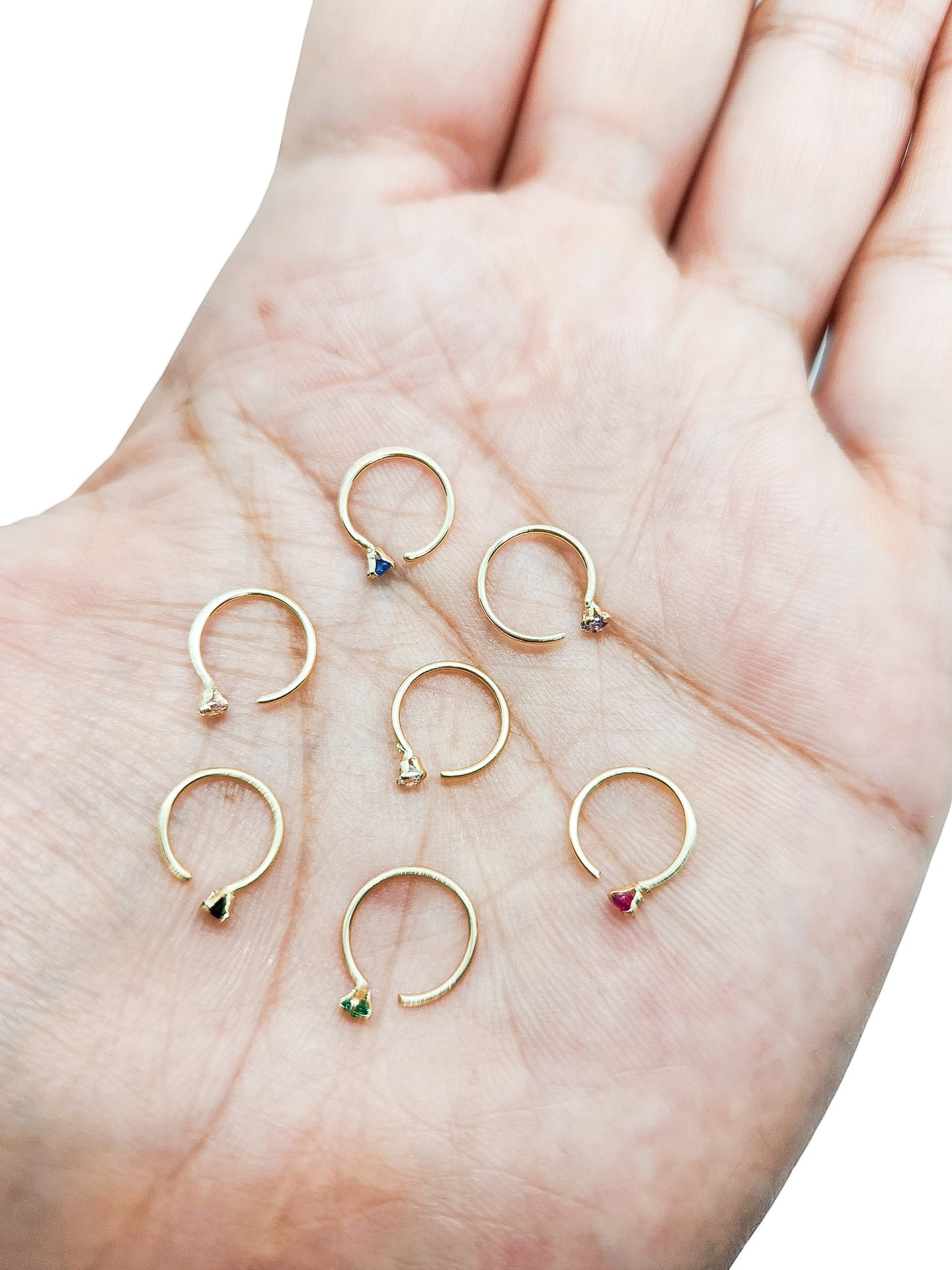 Pieza arete argolla piedra para nariz rosa fiucsa oro 10k DORADO