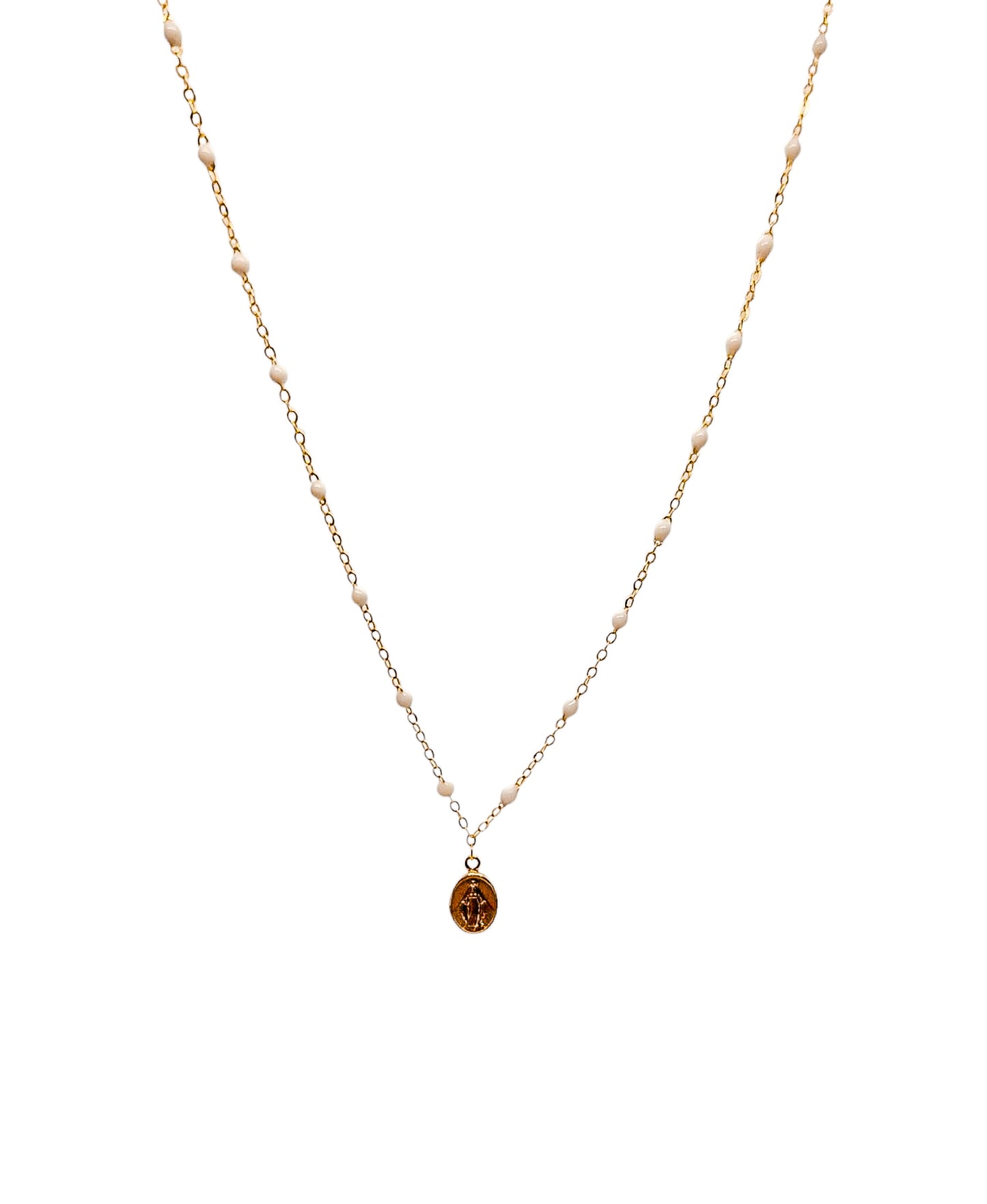 Gargantilla esmalte blanco con medalla virgen oro 10k