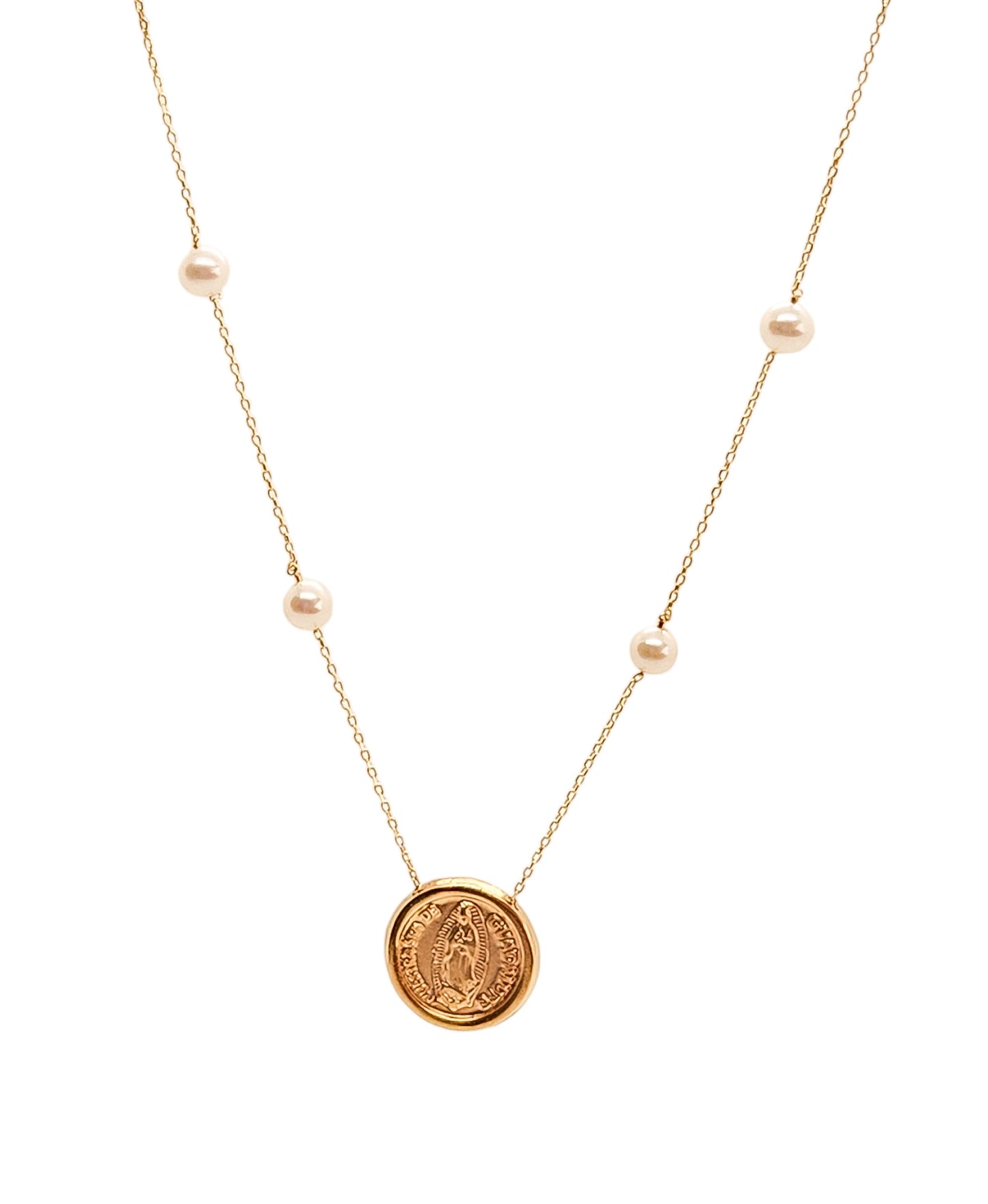 Gargantilla con medalla de la virgen y perla natural oro 10k