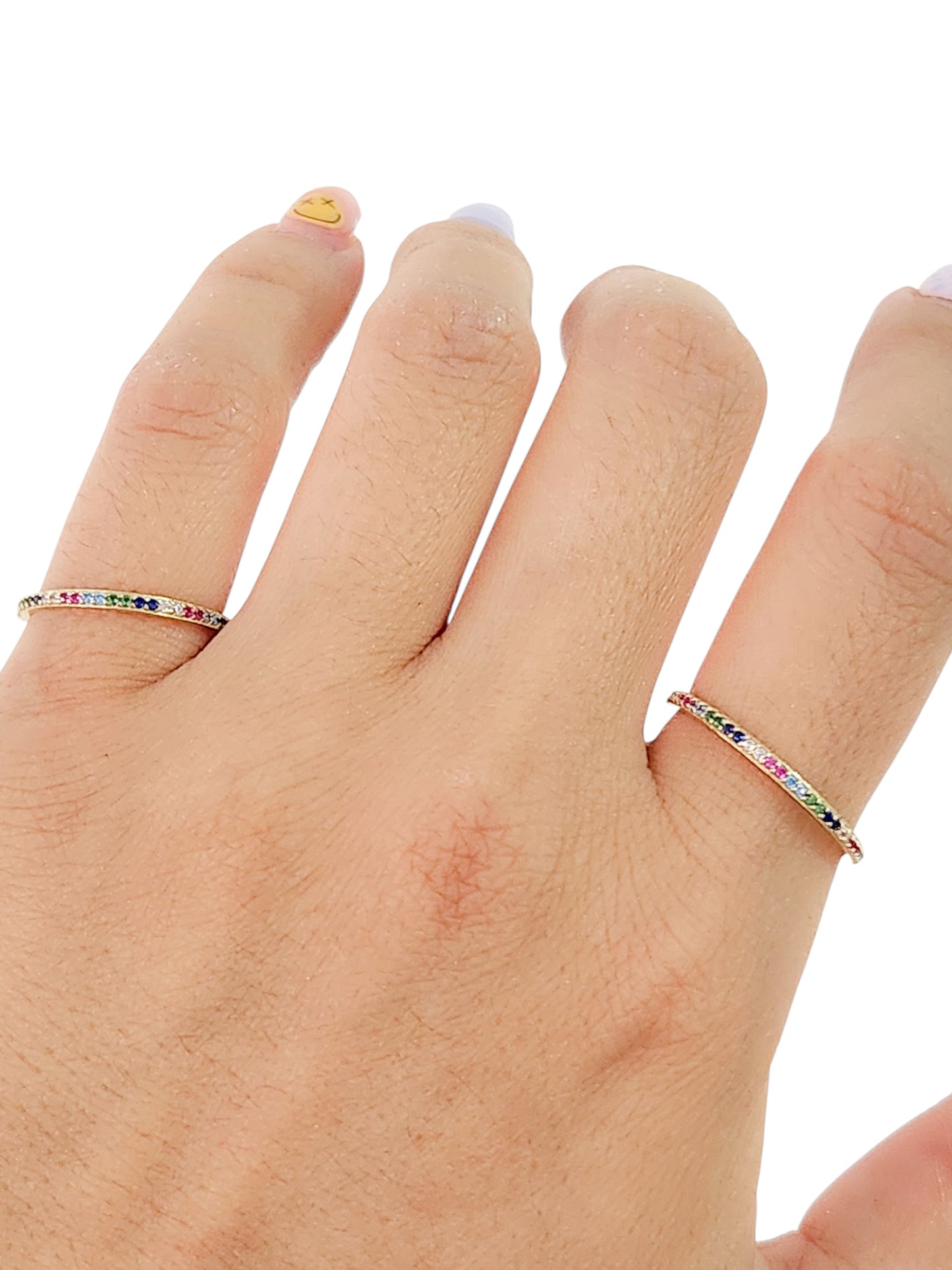 Anillo media churumbela rainbow delgado oro 10k