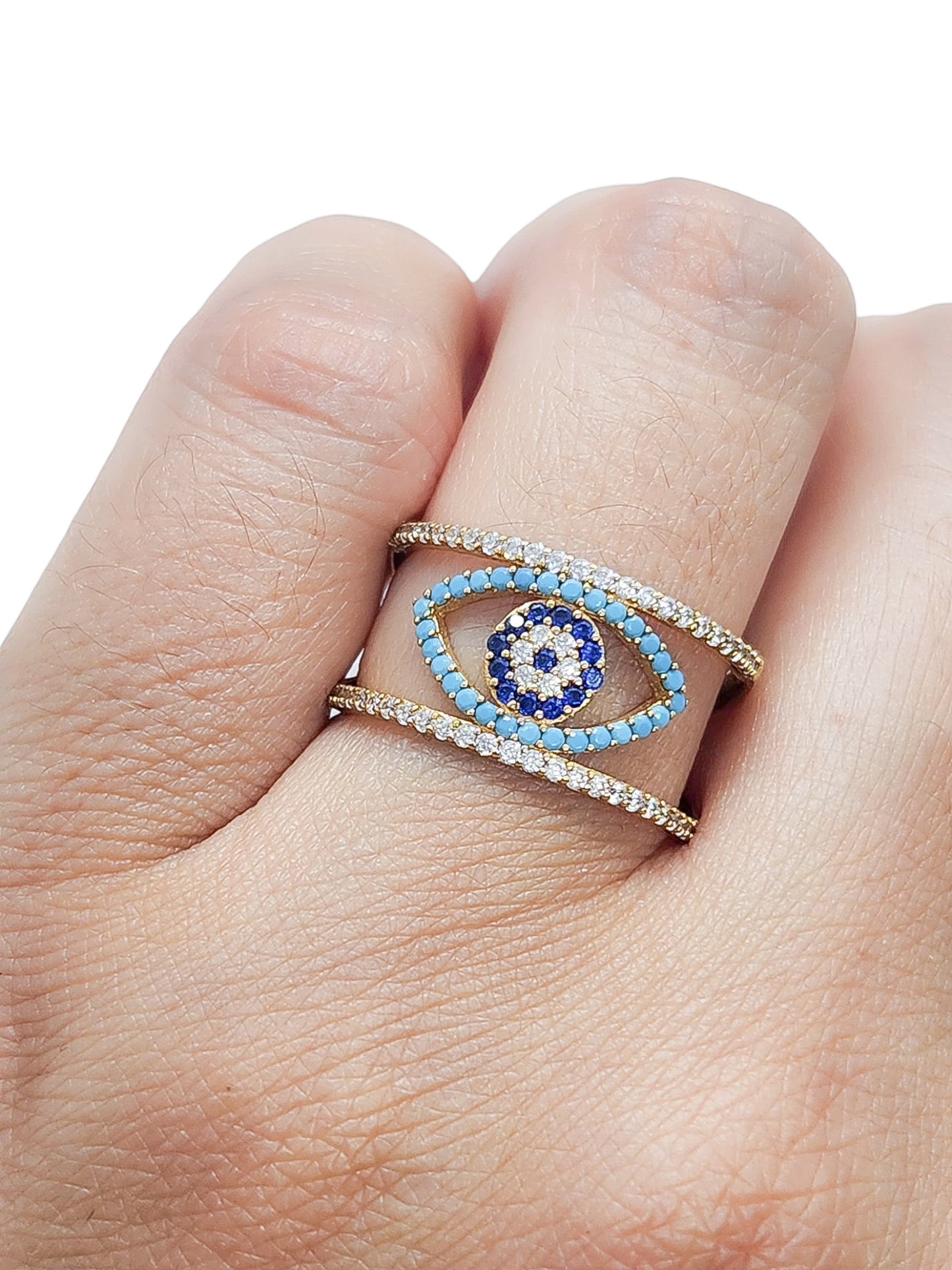 Anillo contorno ojo turco oro 10k