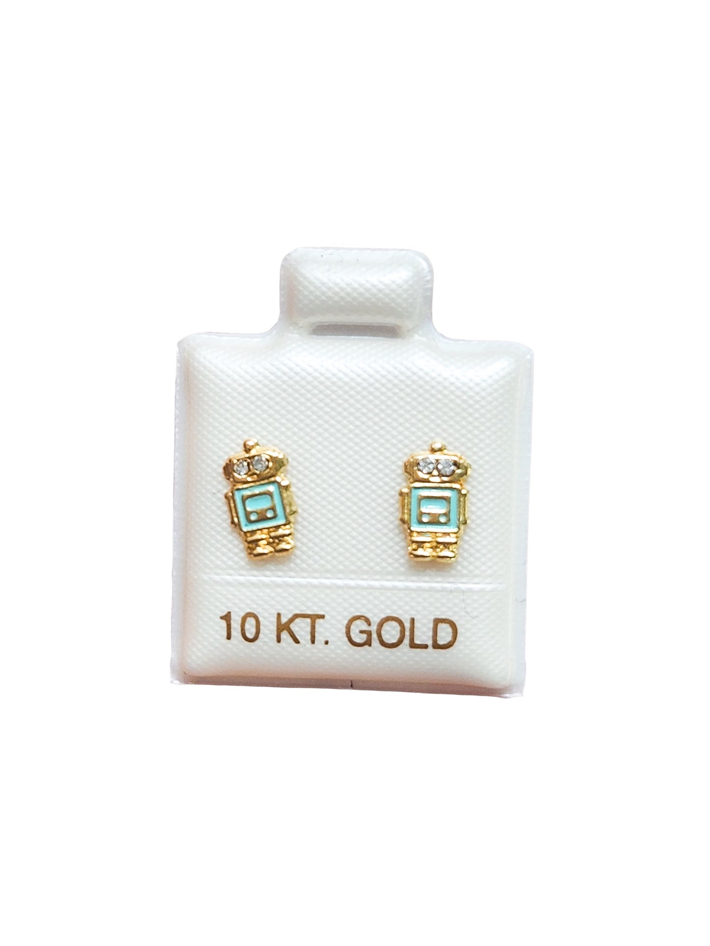 Par o Pieza de Broquel robot esmalte menta Oro de 10k DORADO