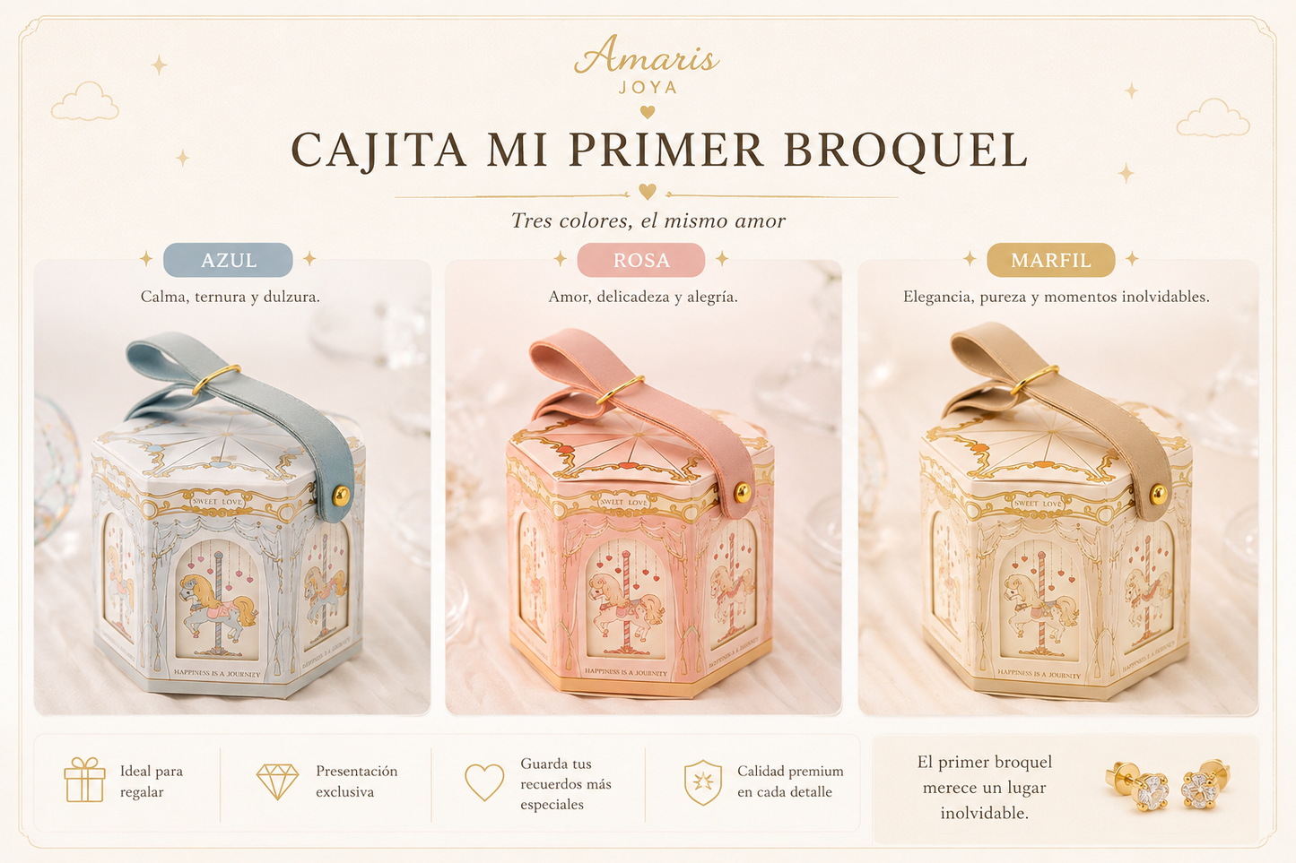 Par Broquel Barril con Piedra Blanca Básico de 10k DORADO