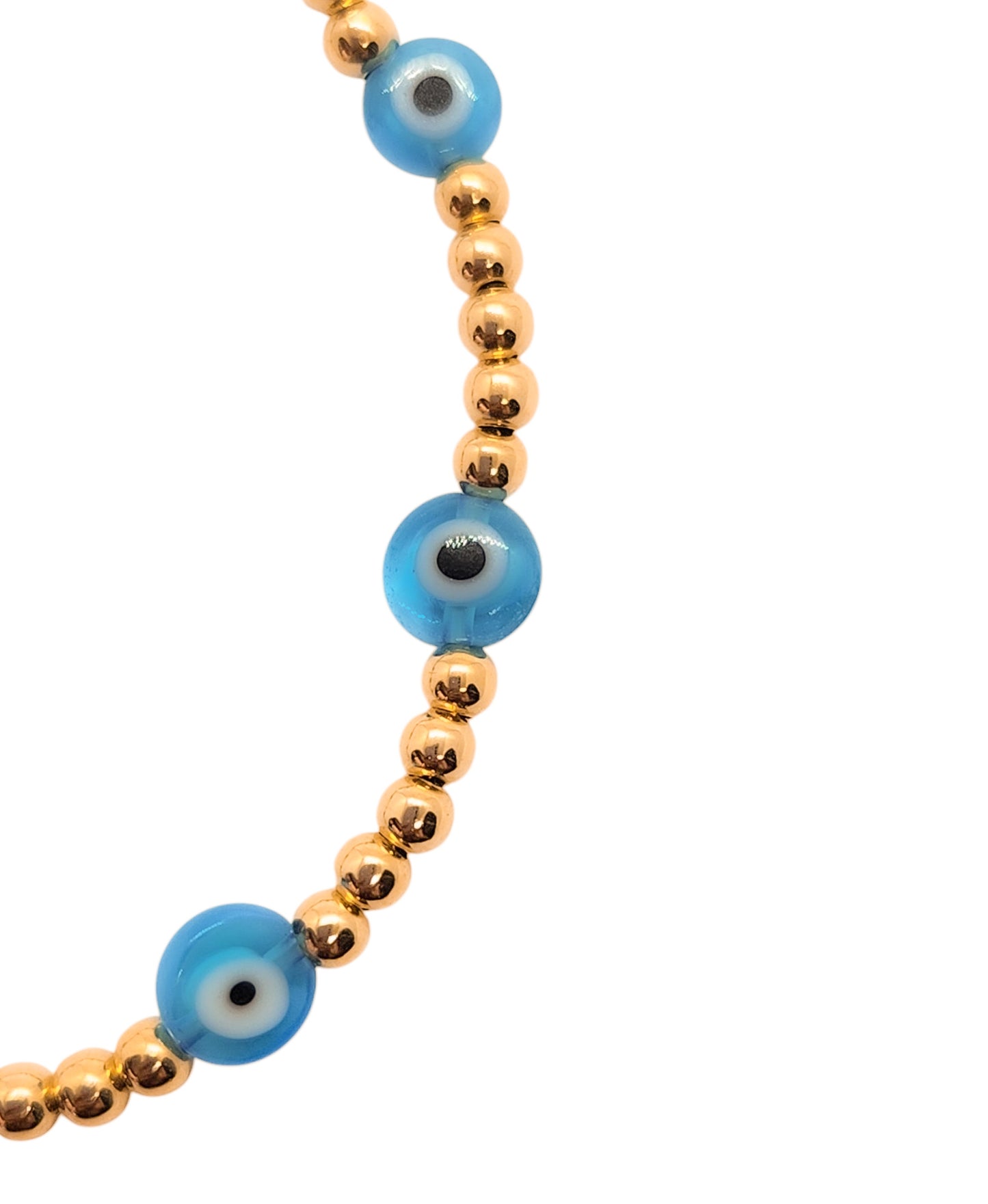 Pulsera ojo turco y bolitas BIMETAL (PLATA Y ORO)