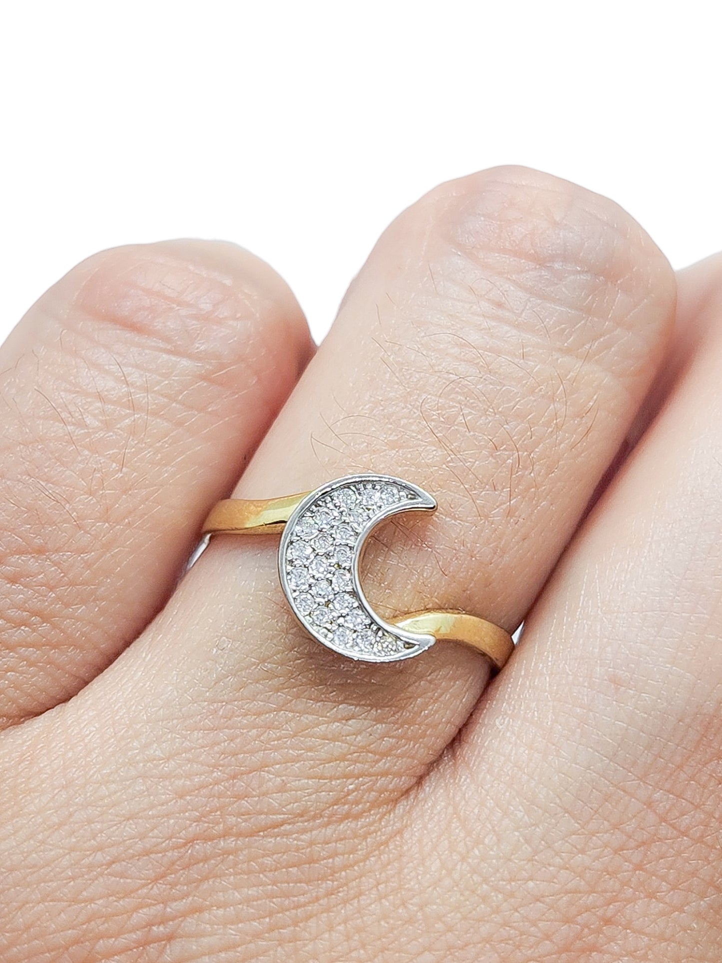 Anillo luna oro blanco y amarillo oro 10k