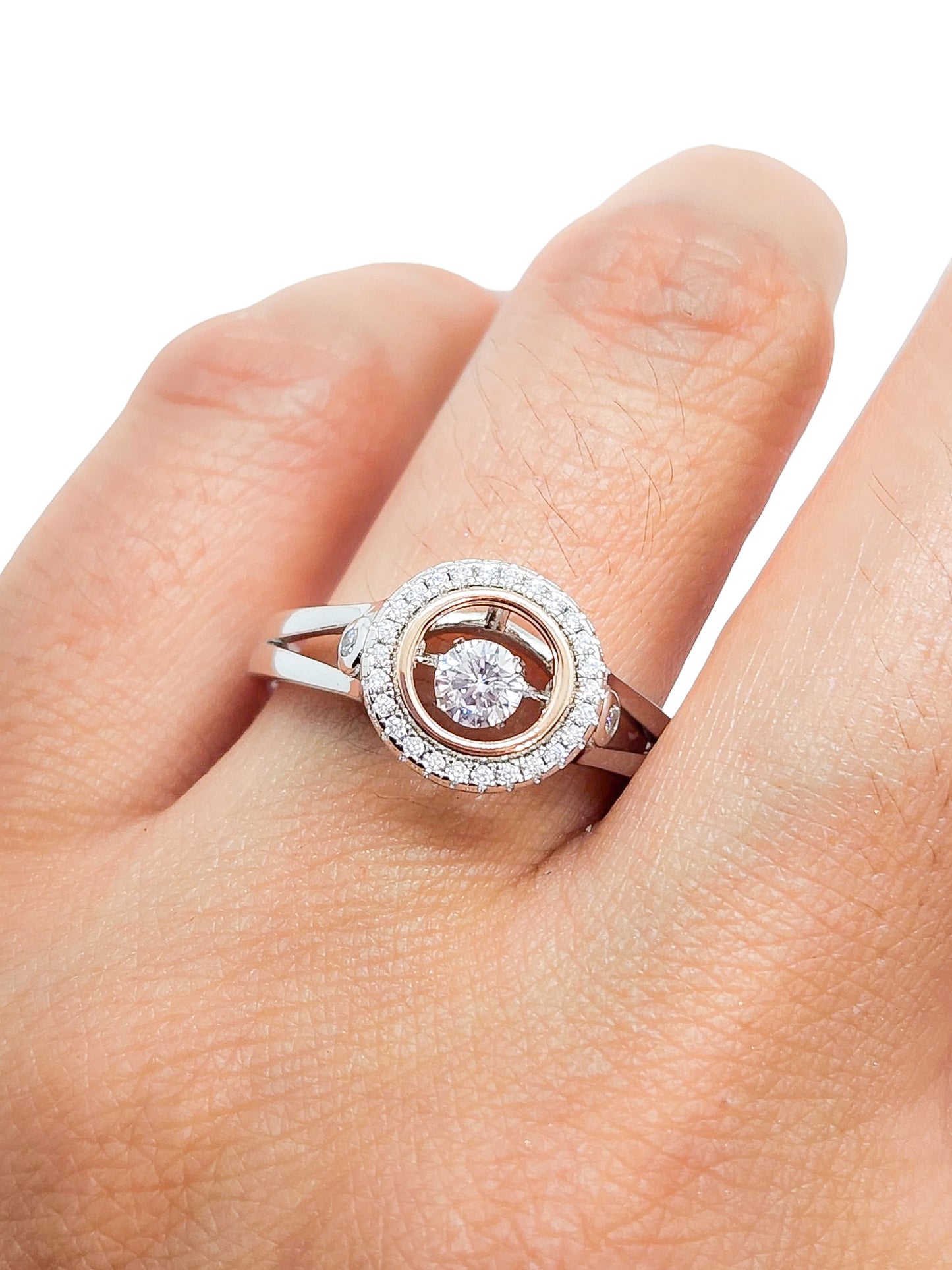 Solitario redondo giratorio plata rosa 925 PREMIUM