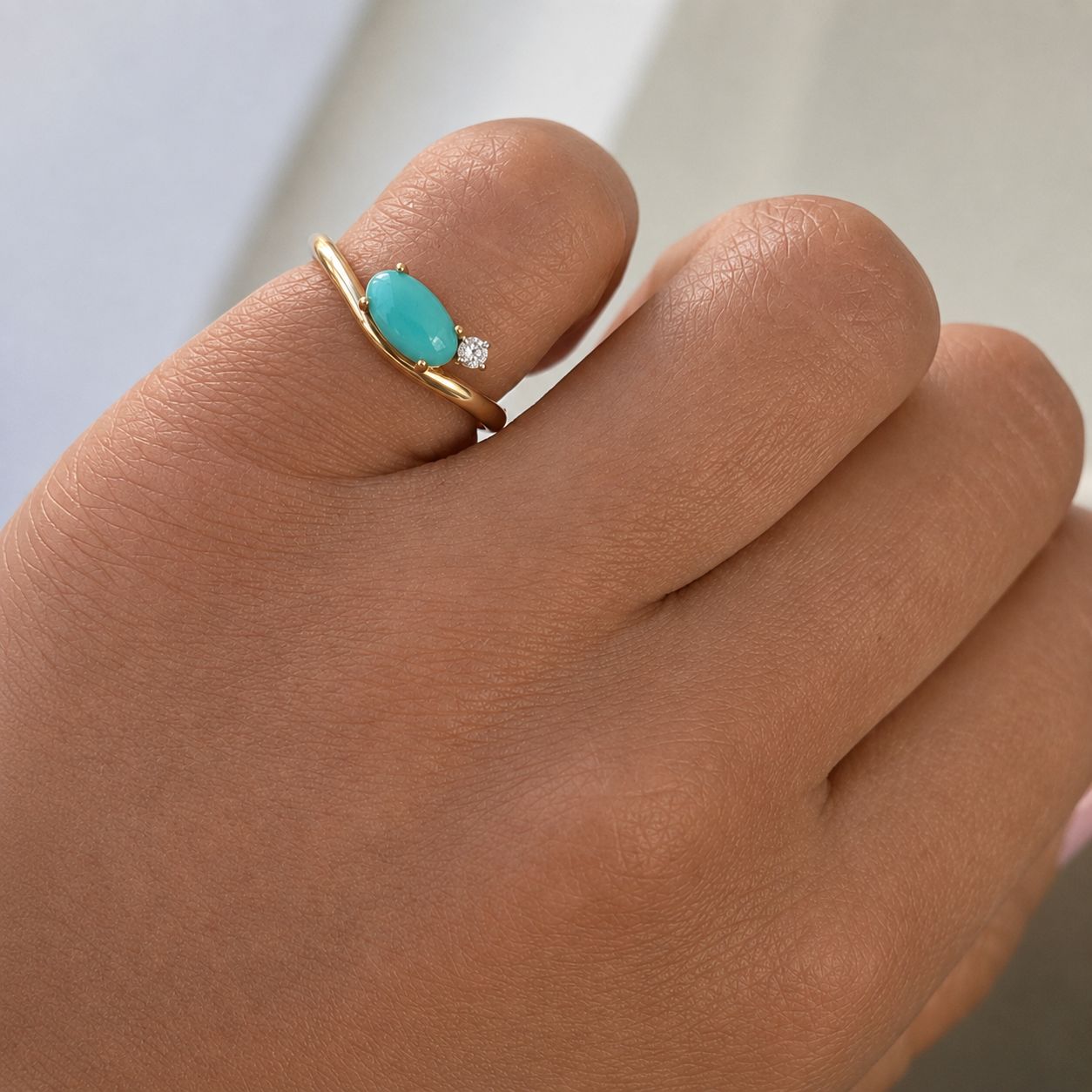 Anillo pinky ring con turquesa natural oro 10k