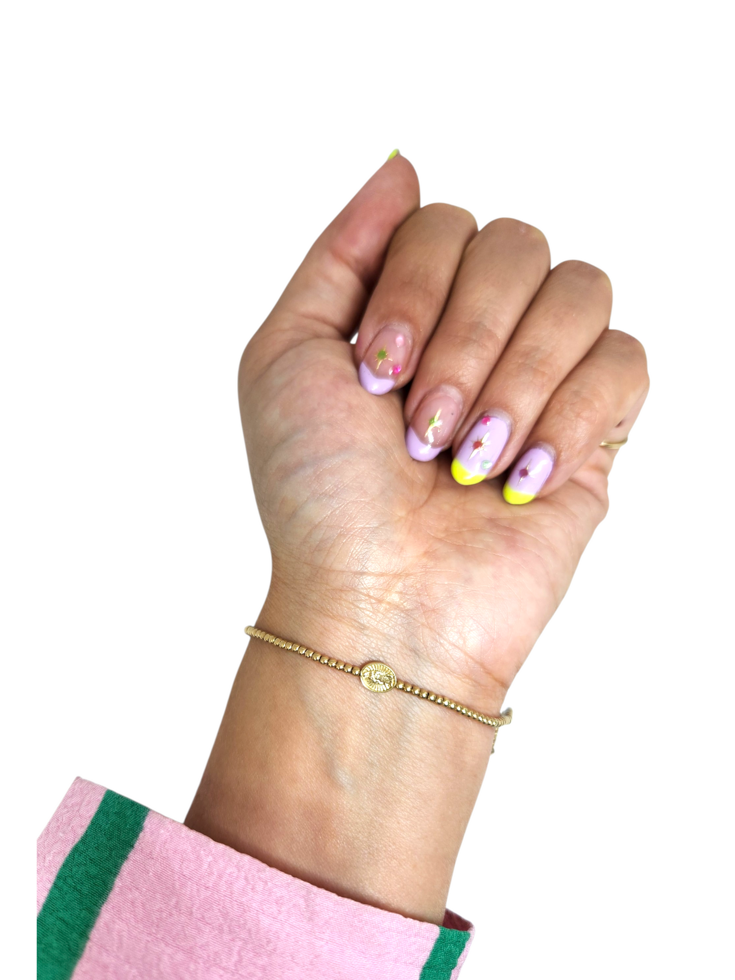 Pulsera bola 2mm con medalla Virgen Gpe oro 10k
