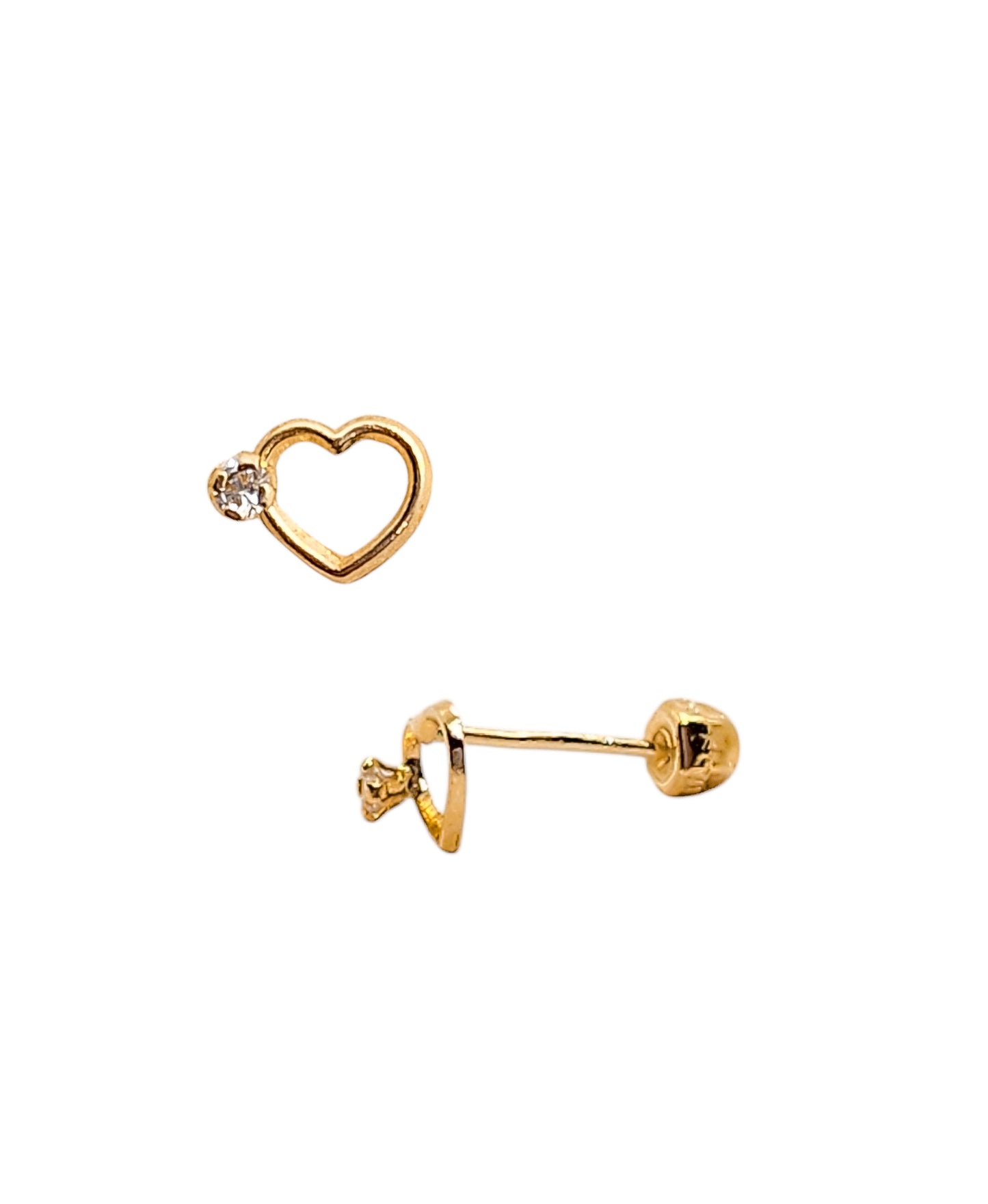 Pieza o Par de Broquel corazón montura zirconia oro 10k DORADO