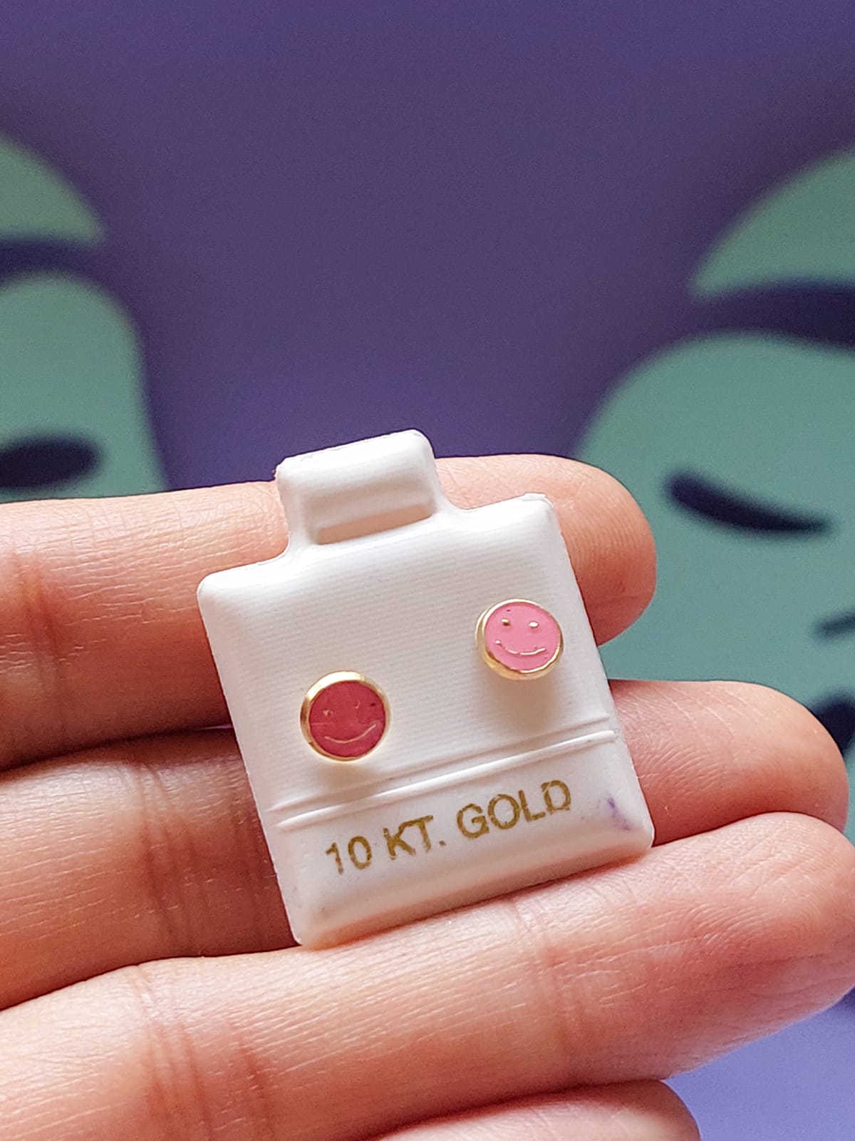 Par de Broquel Carita feliz ROSA Oro 10k