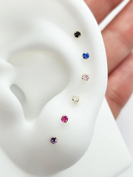 Par de Broquel básico recto #2 chispita zirconia varios colores