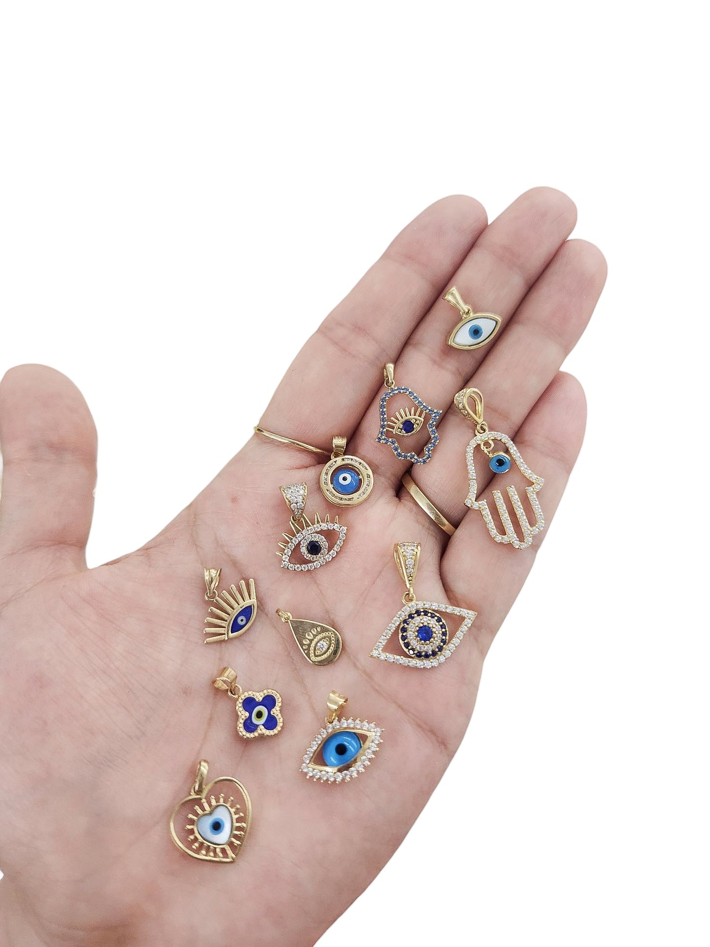 Dije de ojo turco con circonias blancas alrededor oro 10k