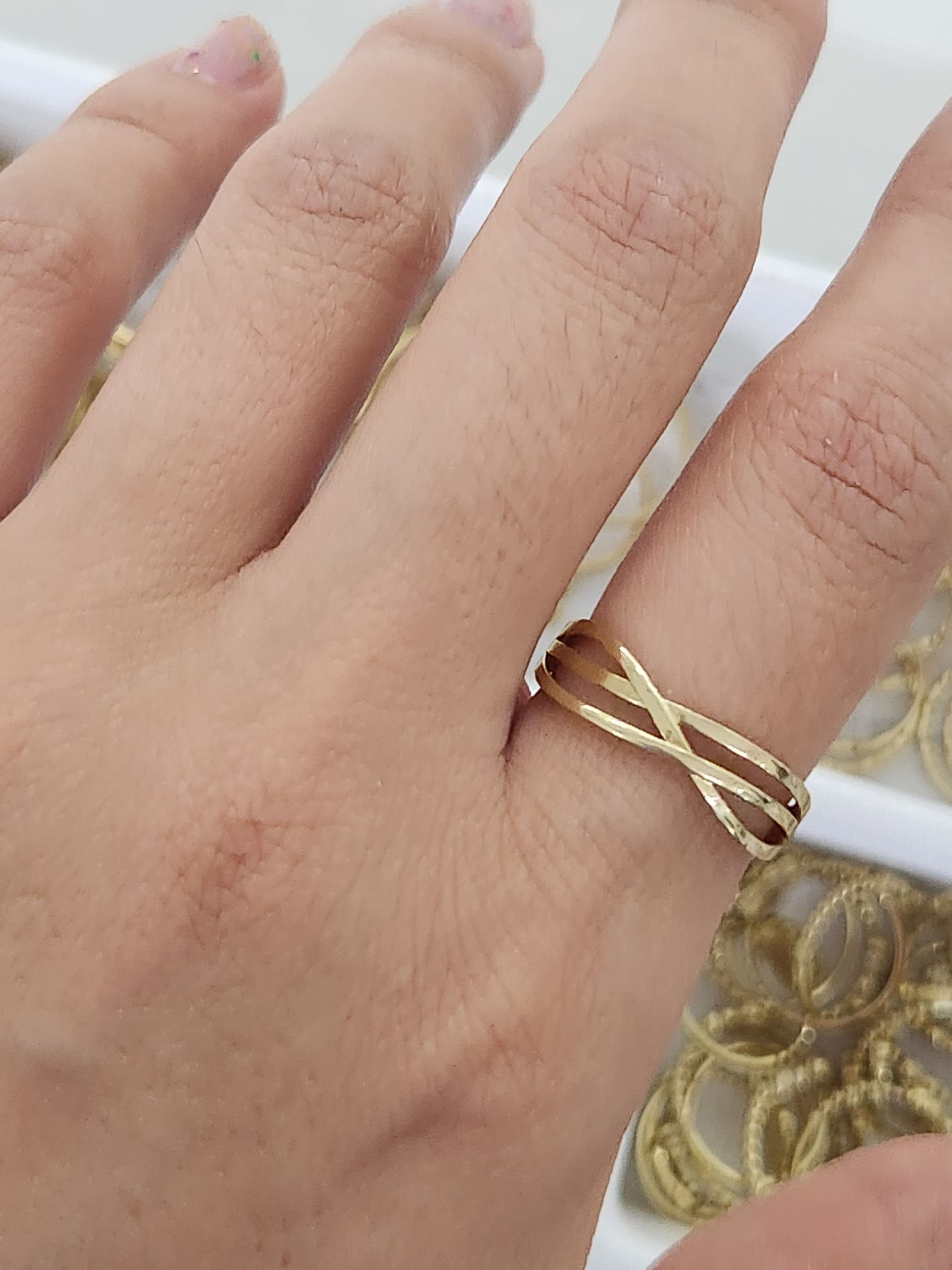 Anillo corazon y lineas oro 10k dorado