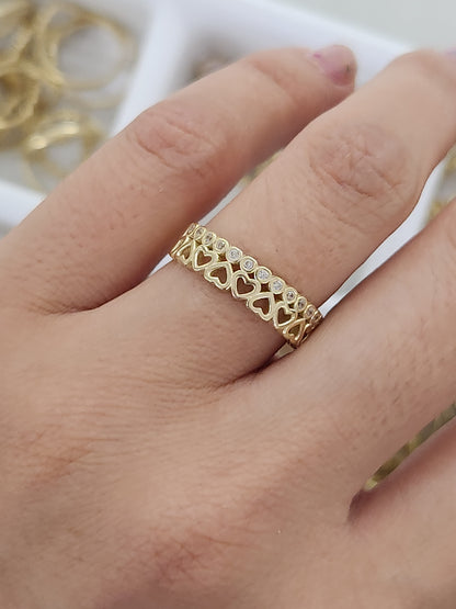 Anillo corazón con piedras y cadenas oro 10k dorado