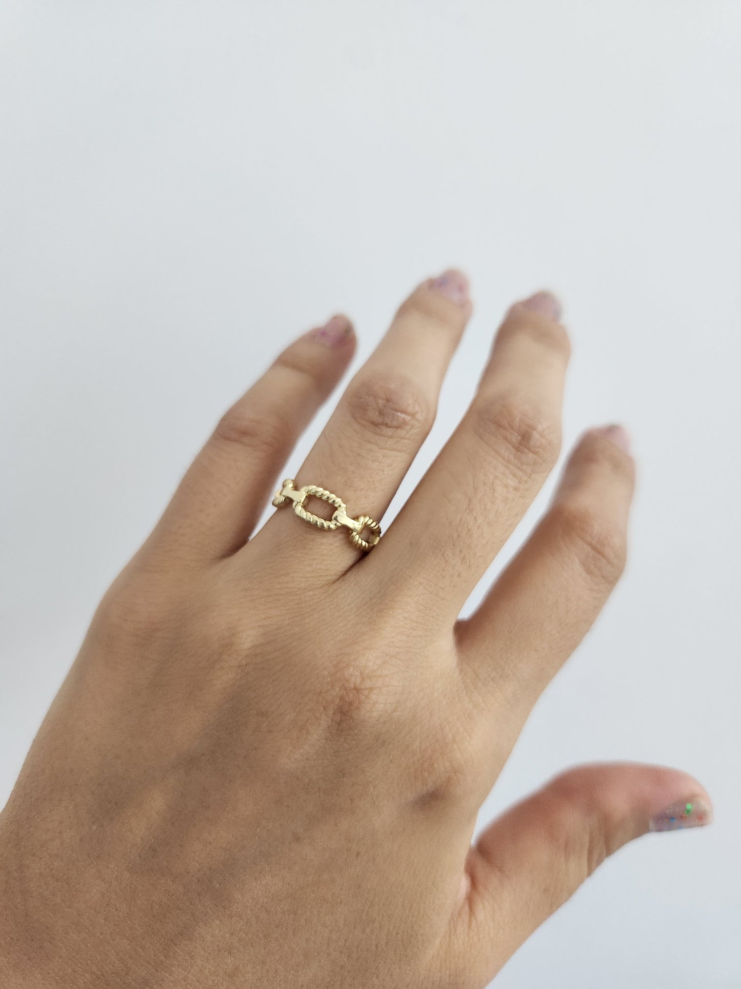 Anillo corazón con piedras y cadenas oro 10k dorado