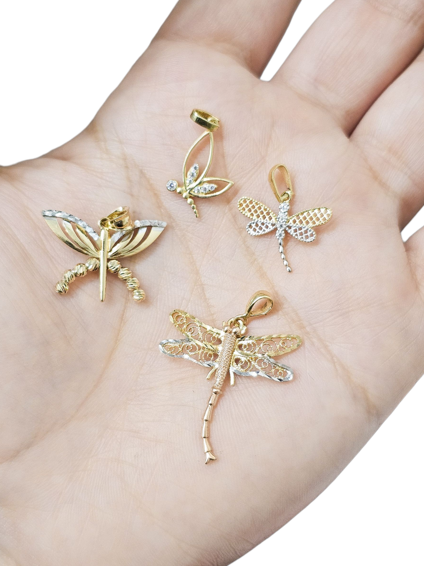 Dije mariposa con piedras blancas oro 10k