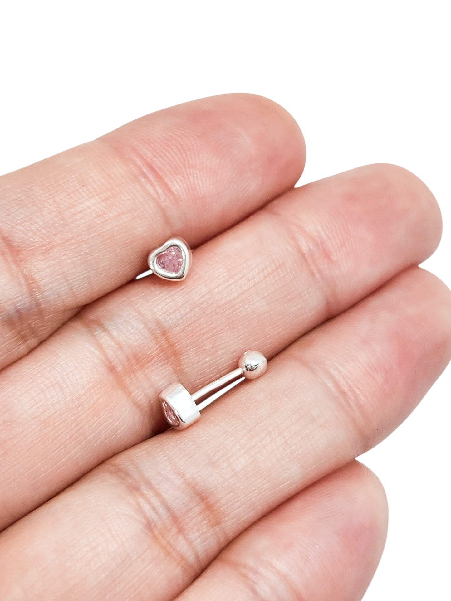 Par de Broquel corazón bisel rosa plata 925 4mm