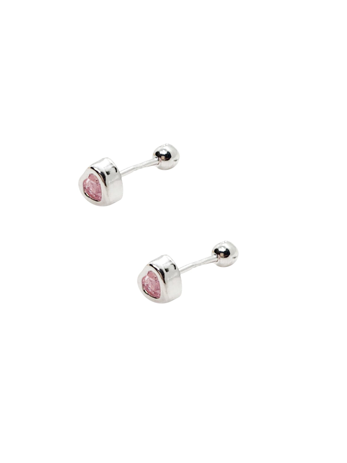 Par de Broquel corazón bisel rosa plata 925 4mm