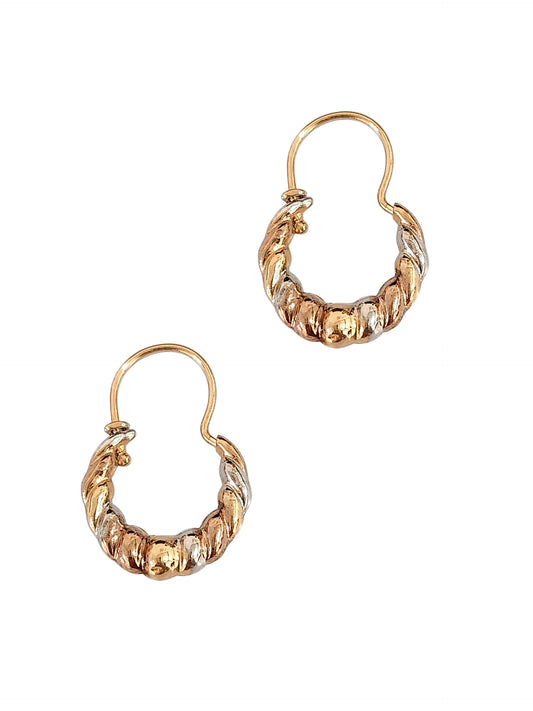 Arracadas estilo canasta tricolor oro 10k