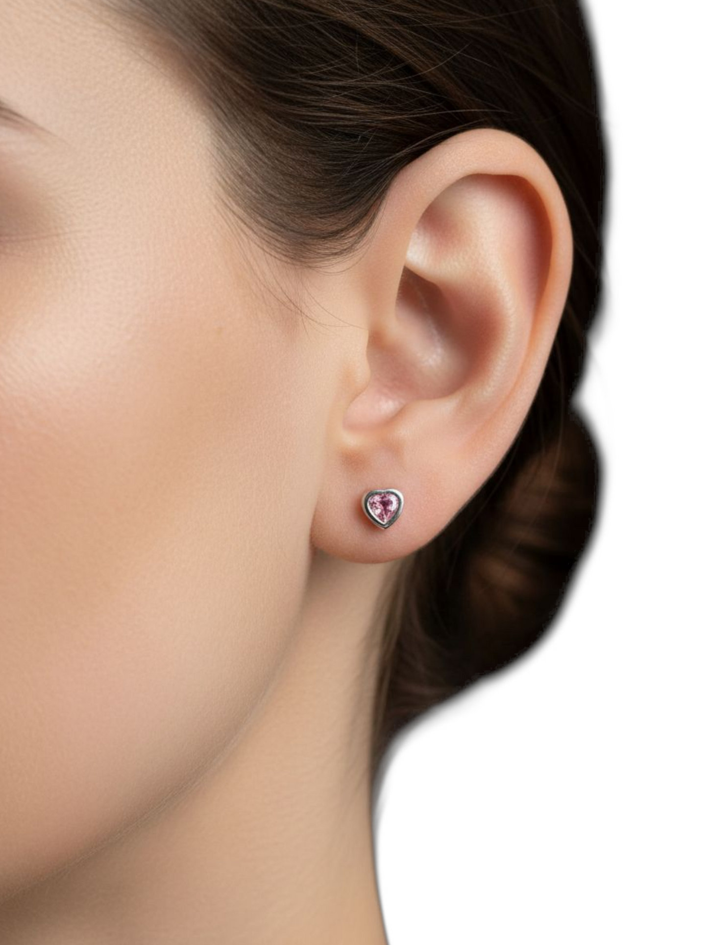 Par de broqueles biselados corazón rosa plata 925