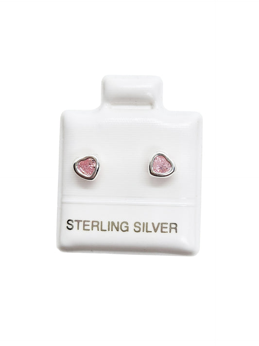 Par de broqueles biselados corazón rosa plata 925