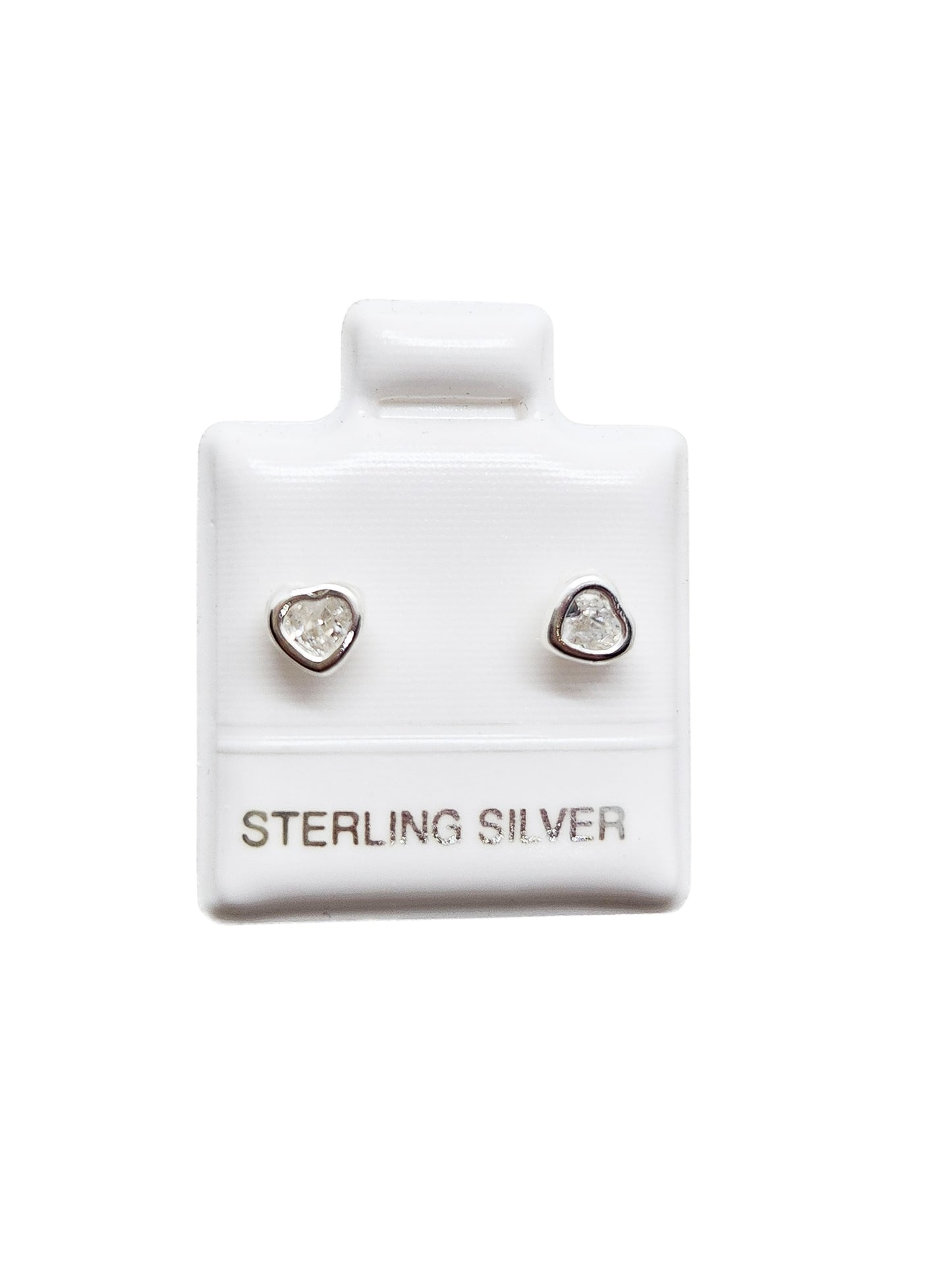 Par de broqueles biselados corazón blanco plata 925