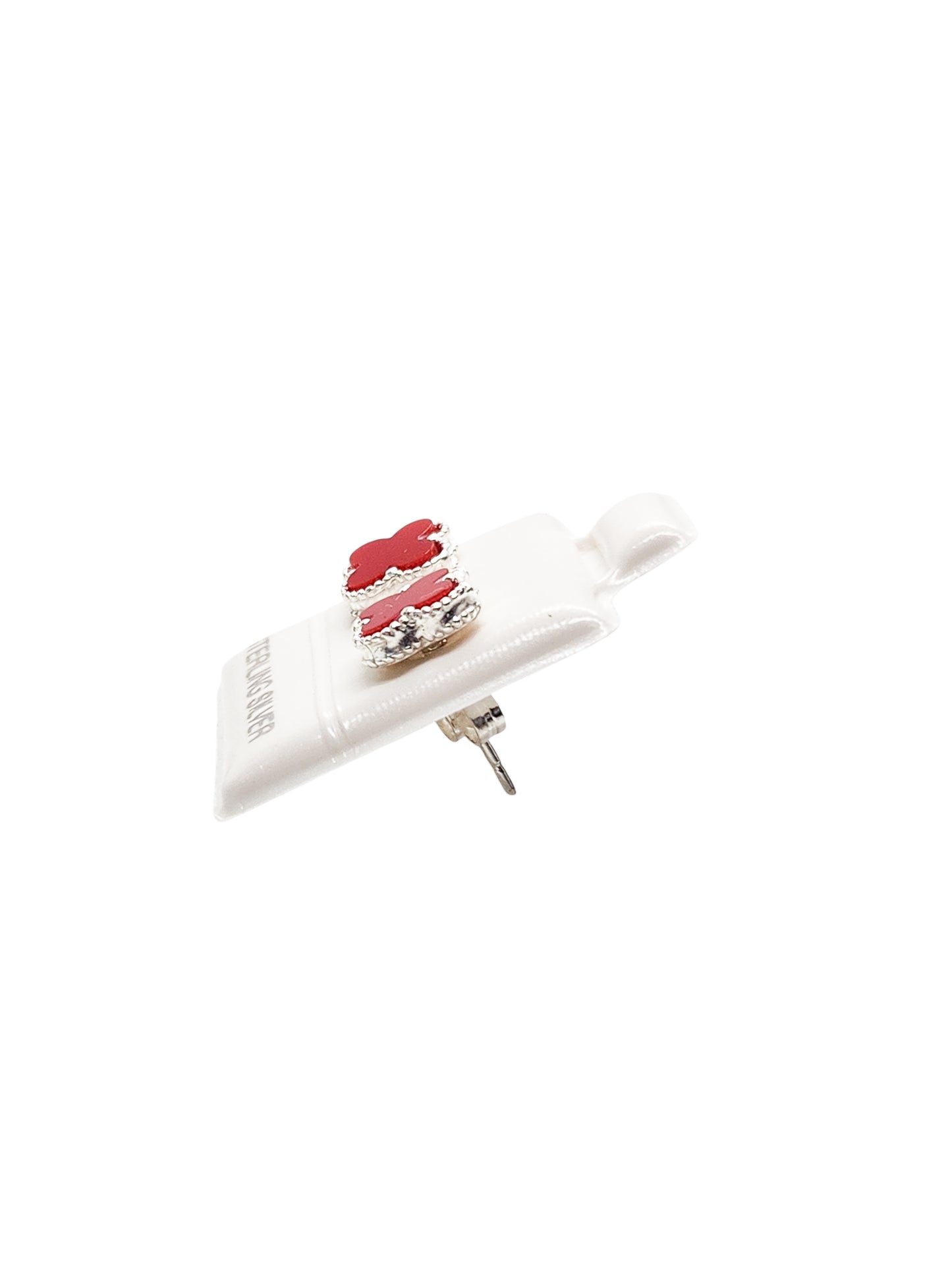 Pendiente trébol color rojo Plata 925
