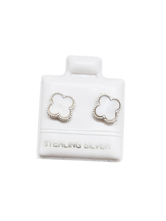 Pendiente Trébol color blanco Plata 925