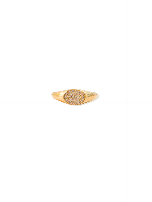 Anillo sello con zirconias blancas ORO 10K