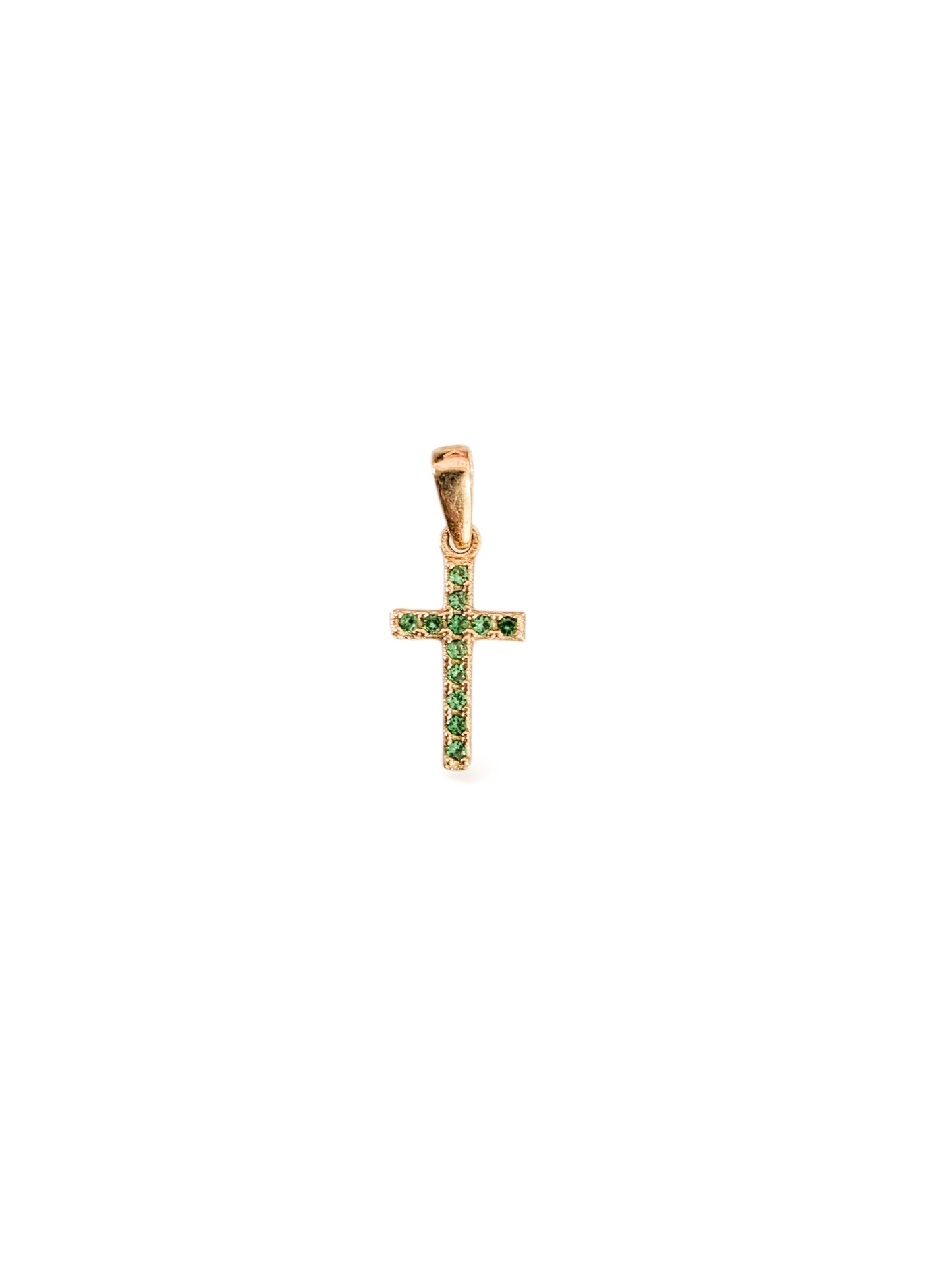 Dije cruz con zirconia verde oro 10k