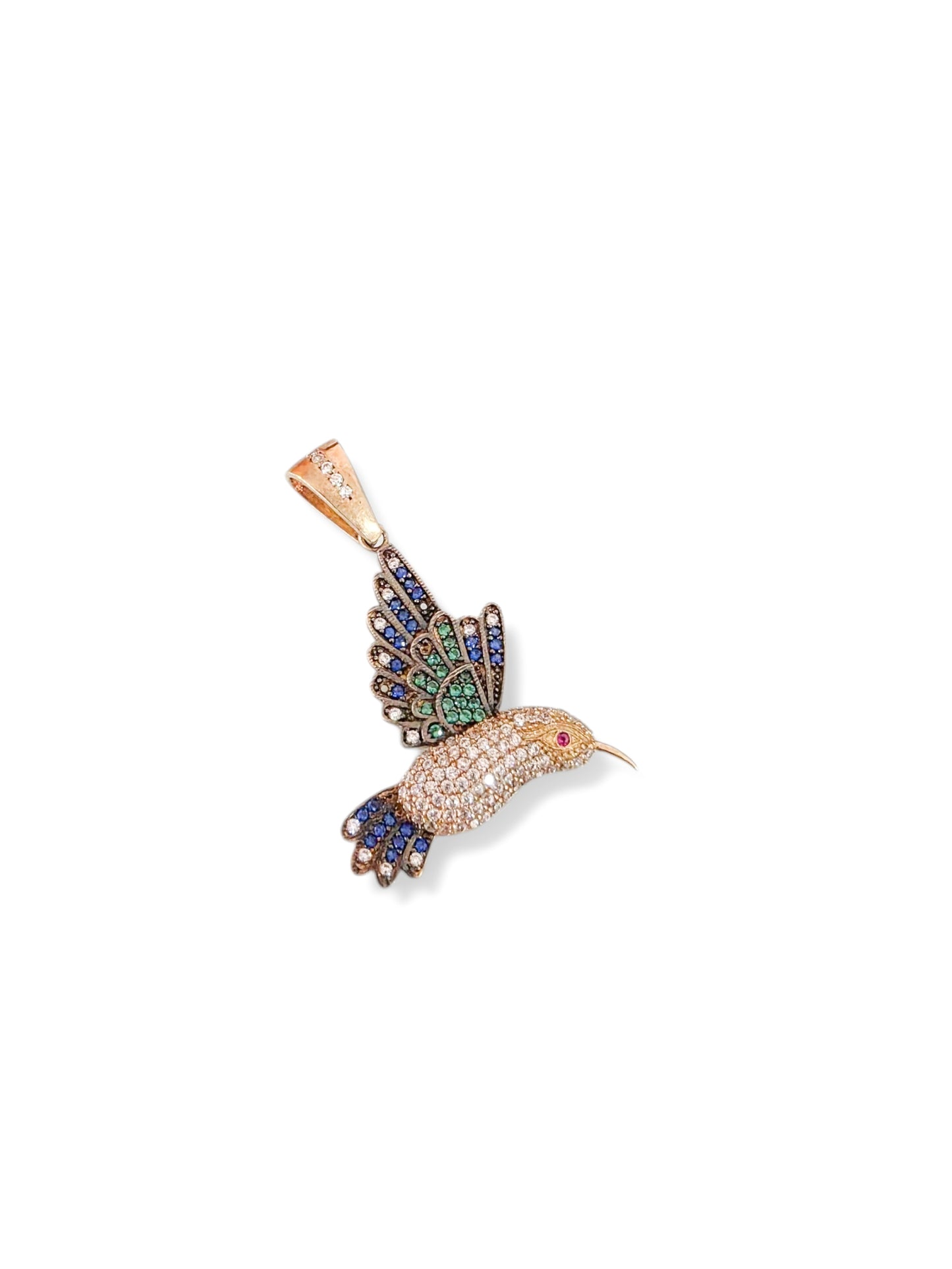 Dije Colibri de piedras colores oro 10k