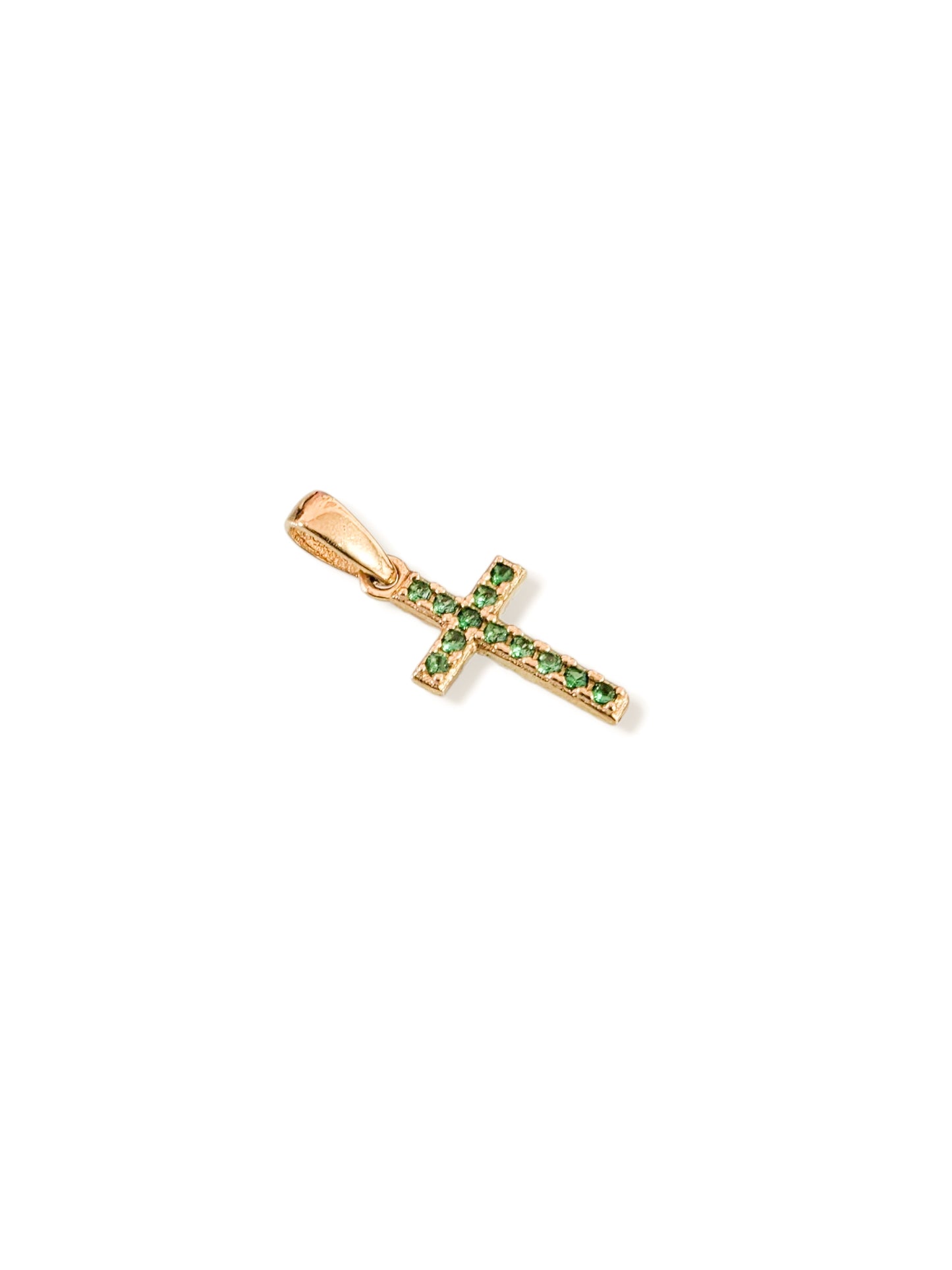 Dije cruz con zirconia verde oro 10k